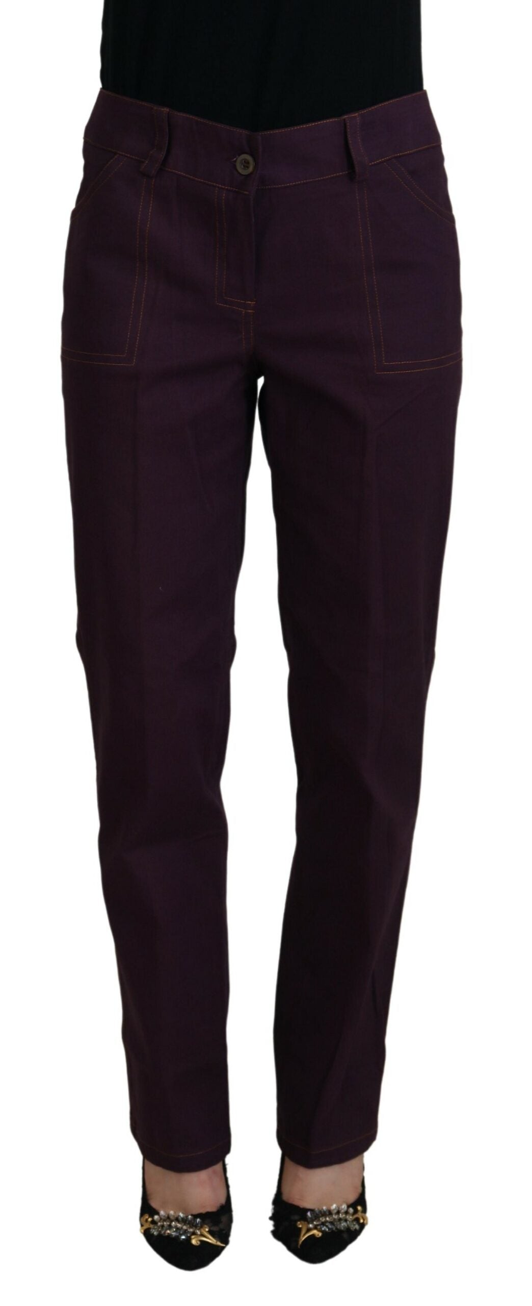 BENCIVENGA Purple Cotton Mid Waist Women Tapered Women's Pants