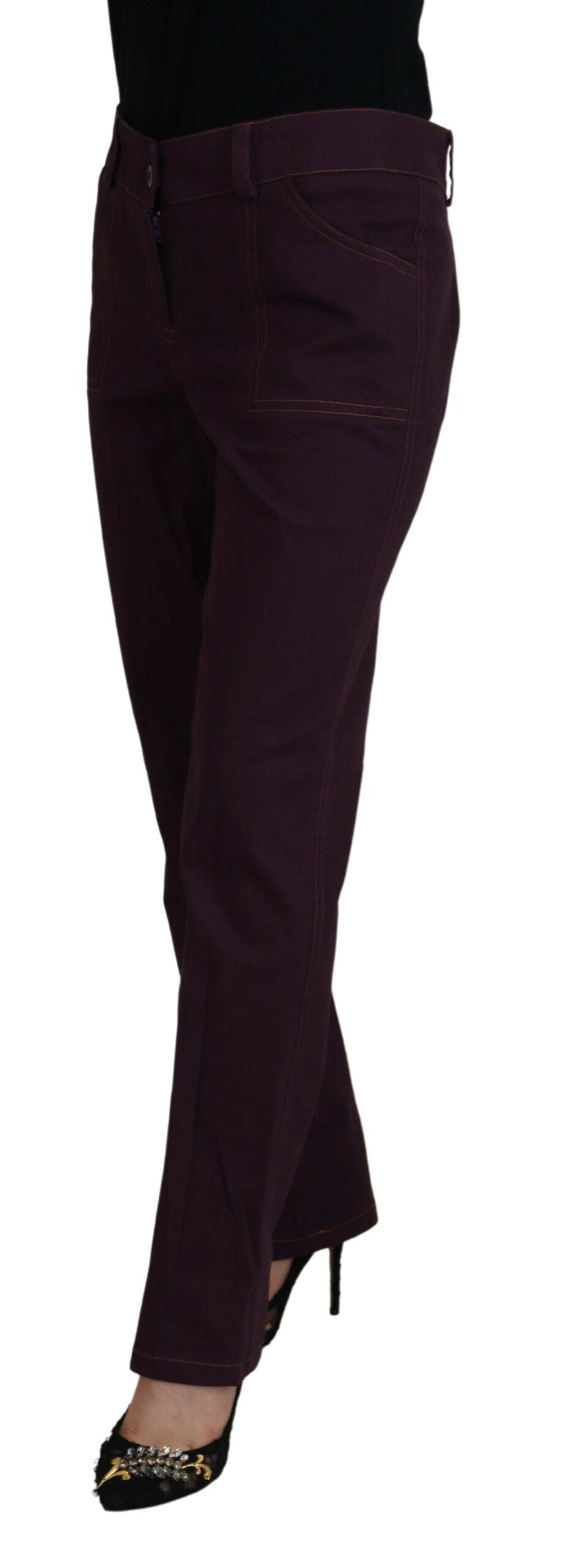 BENCIVENGA Purple Cotton Mid Waist Women Tapered Women's Pants