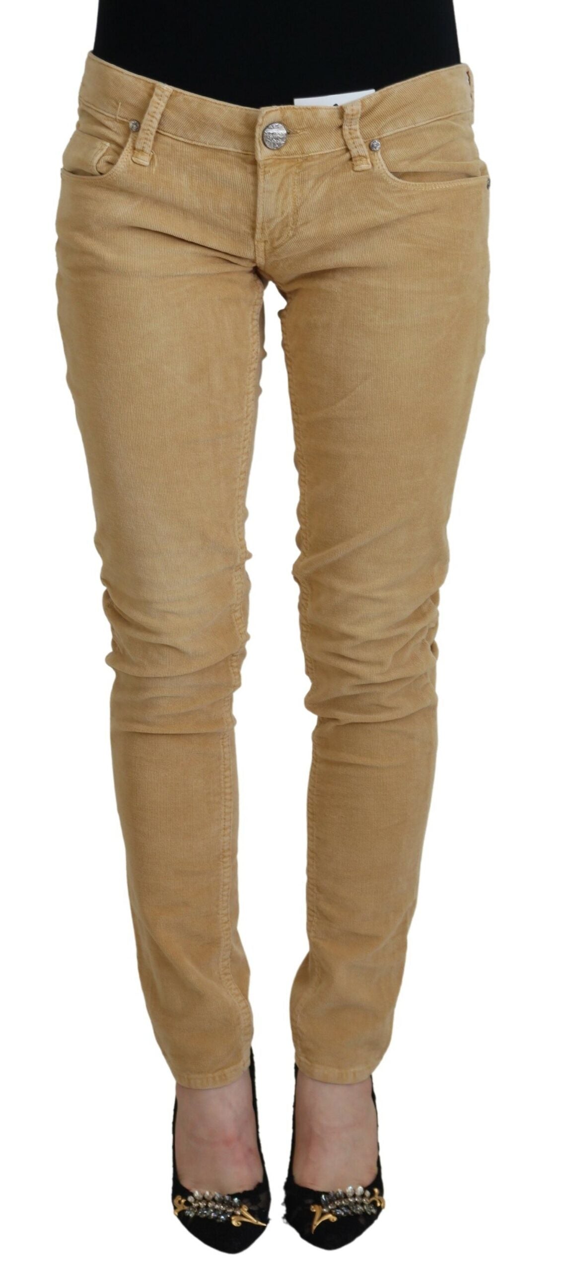 Acht Brown Cotton Corduroy Low Waist Women Casual Women's Jeans