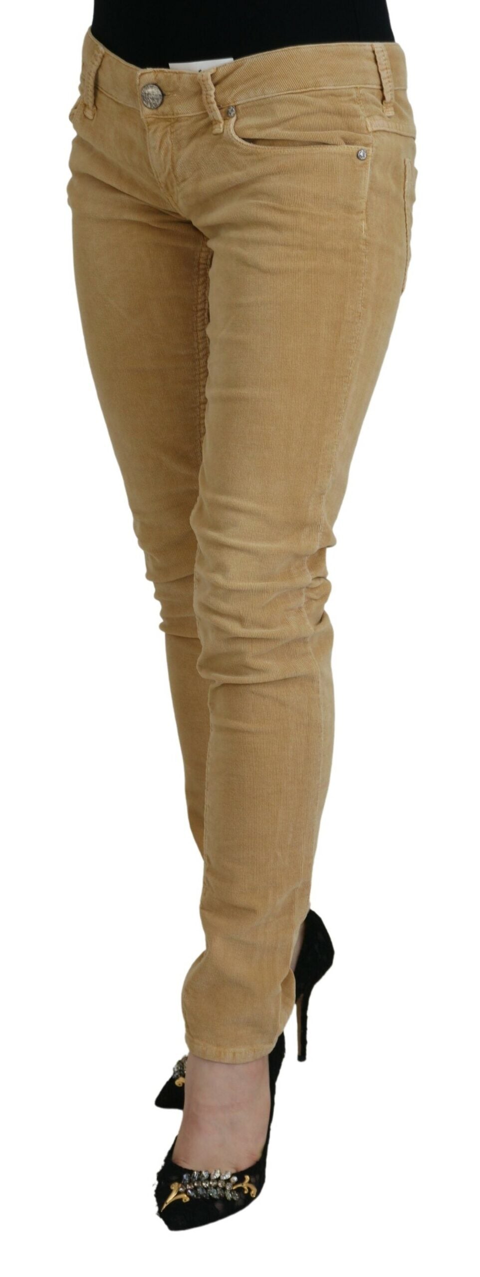 Acht Brown Cotton Corduroy Low Waist Women Casual Women's Jeans