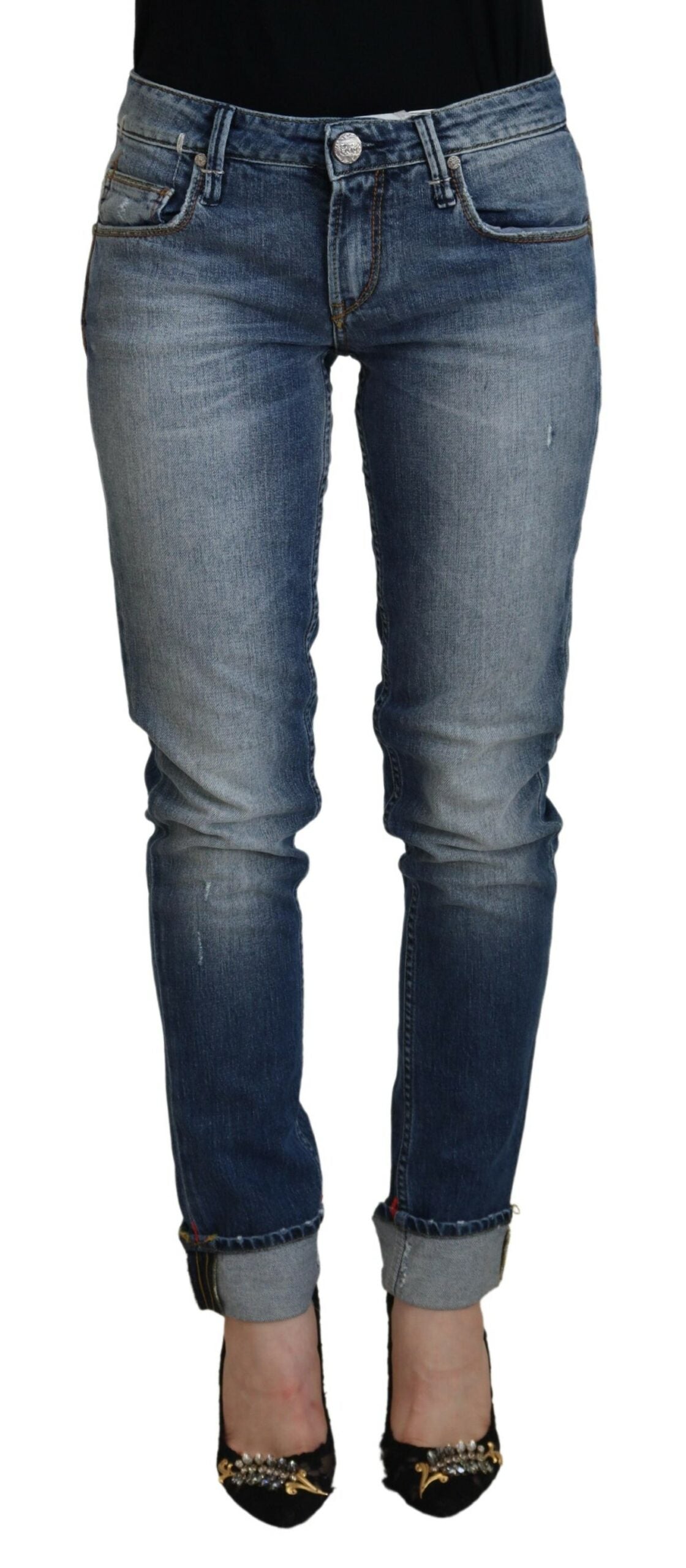 Acht Blue Washed Cotton Low Waist Women Casual Women's Jeans