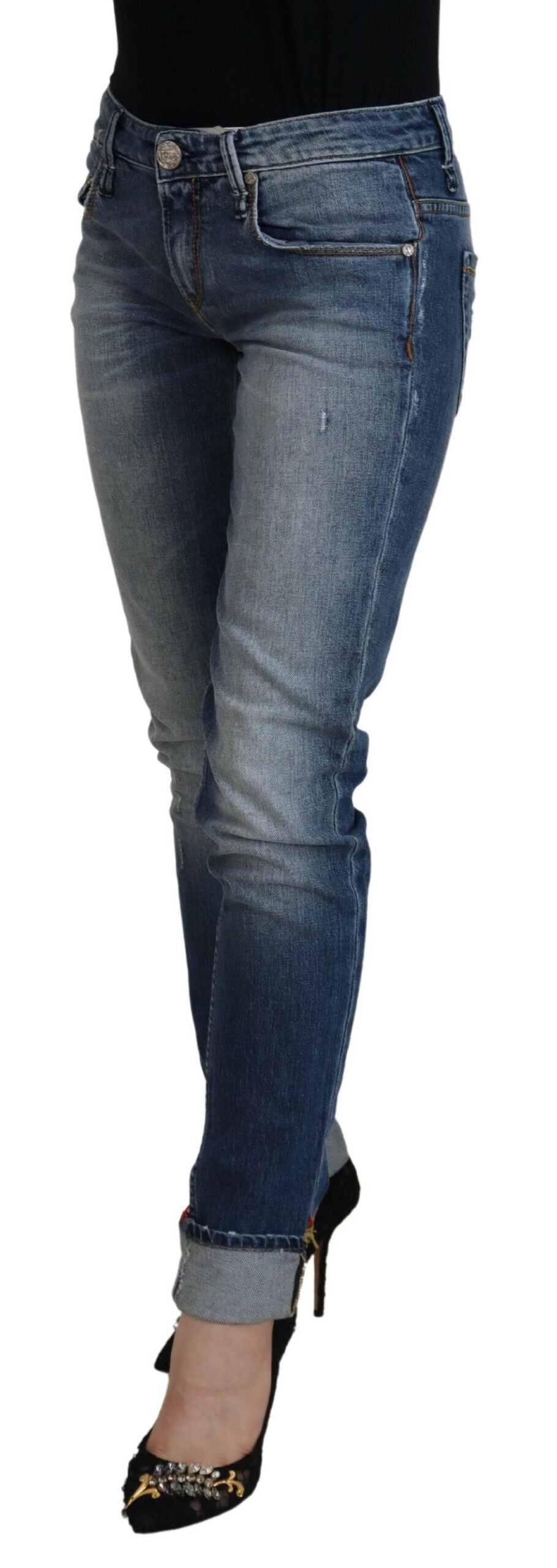 Acht Blue Washed Cotton Low Waist Women Casual Women's Jeans