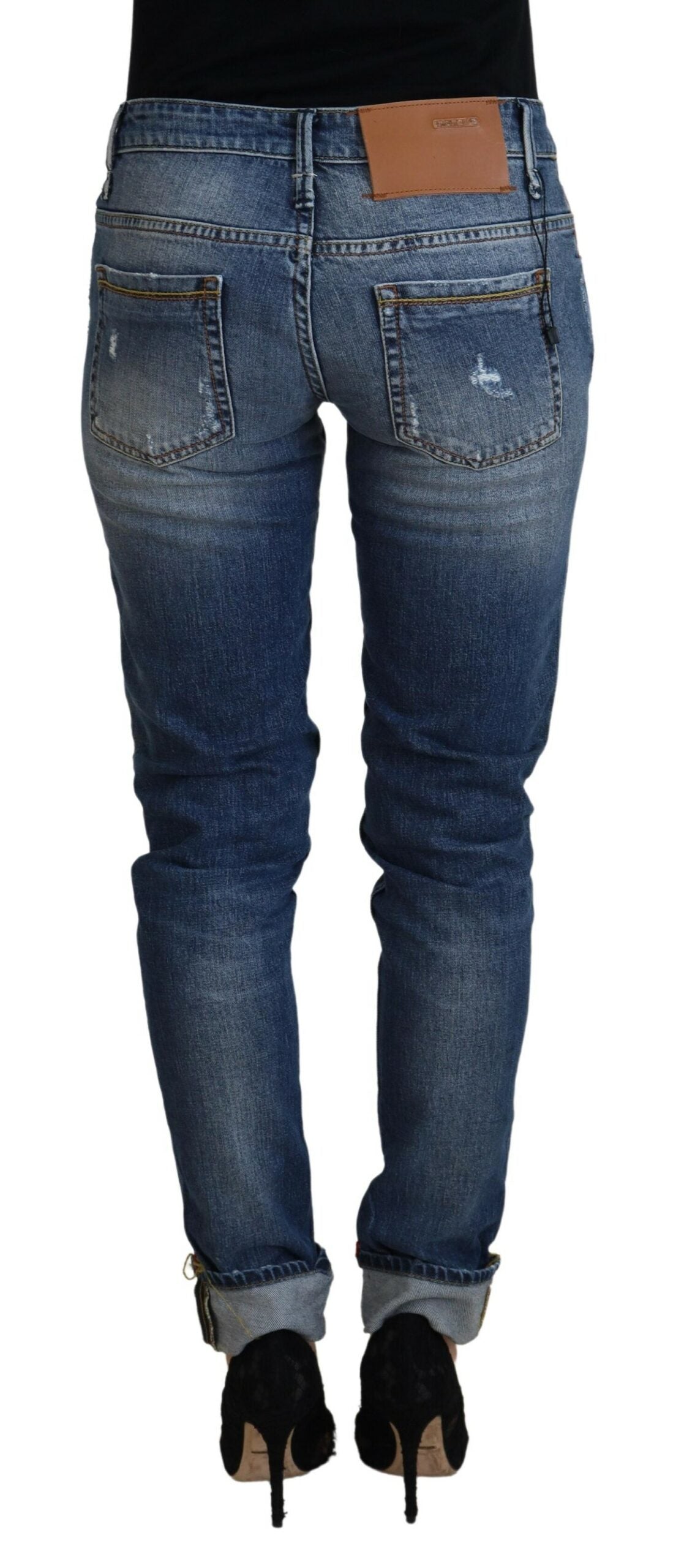 Acht Blue Washed Cotton Low Waist Women Casual Women's Jeans