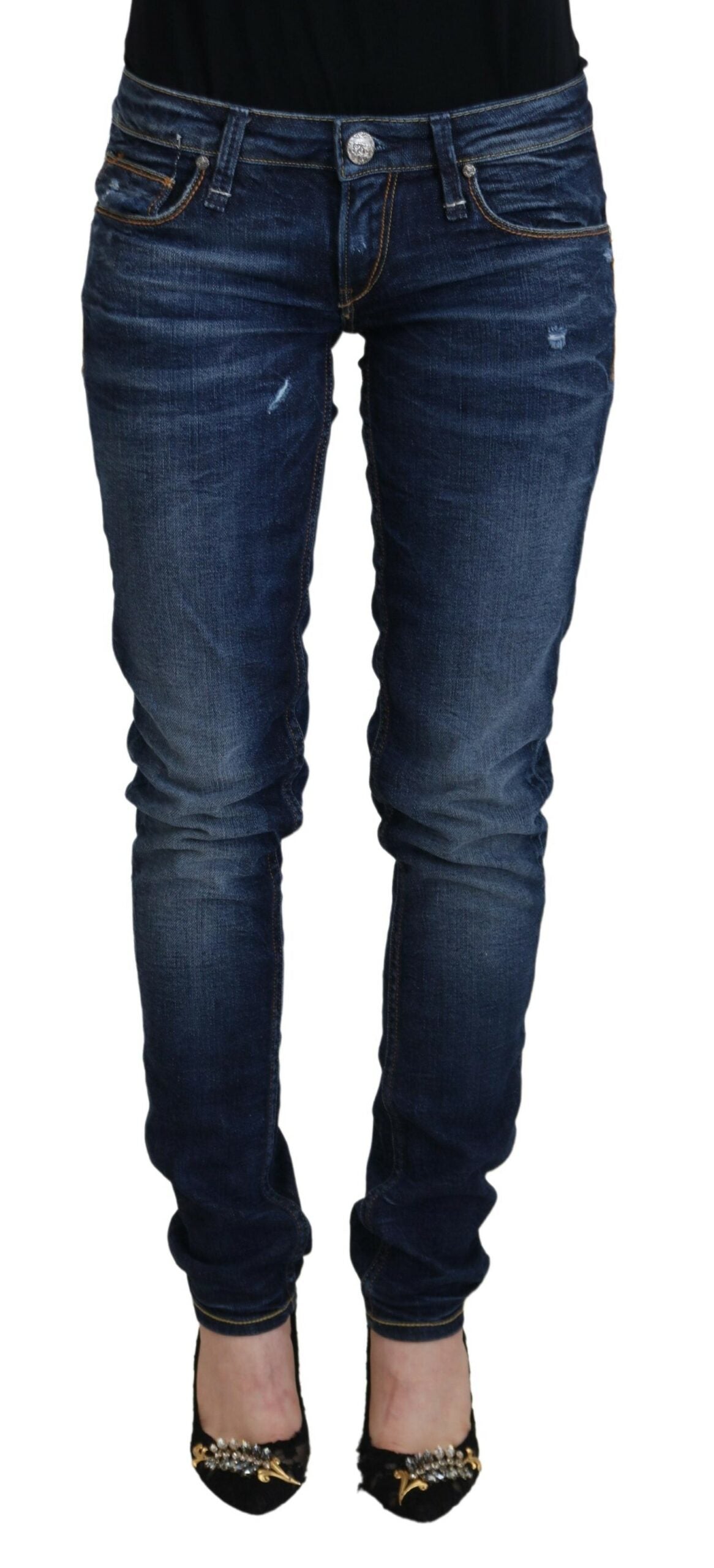 Acht Blue Washed Cotton Low Waist Women Casual Women's Jeans