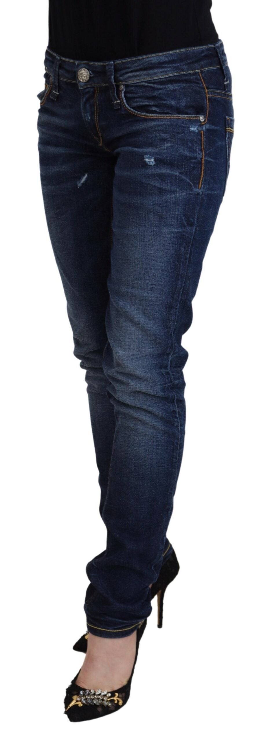 Acht Blue Washed Cotton Low Waist Women Casual Women's Jeans