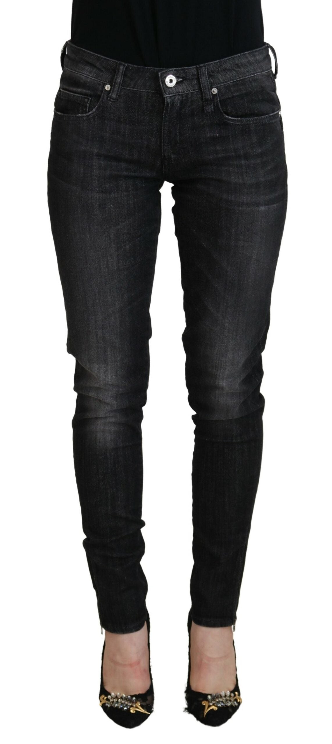 Fiorucci Black Cotton Low Waist Skinny Women Casual Women's Jeans