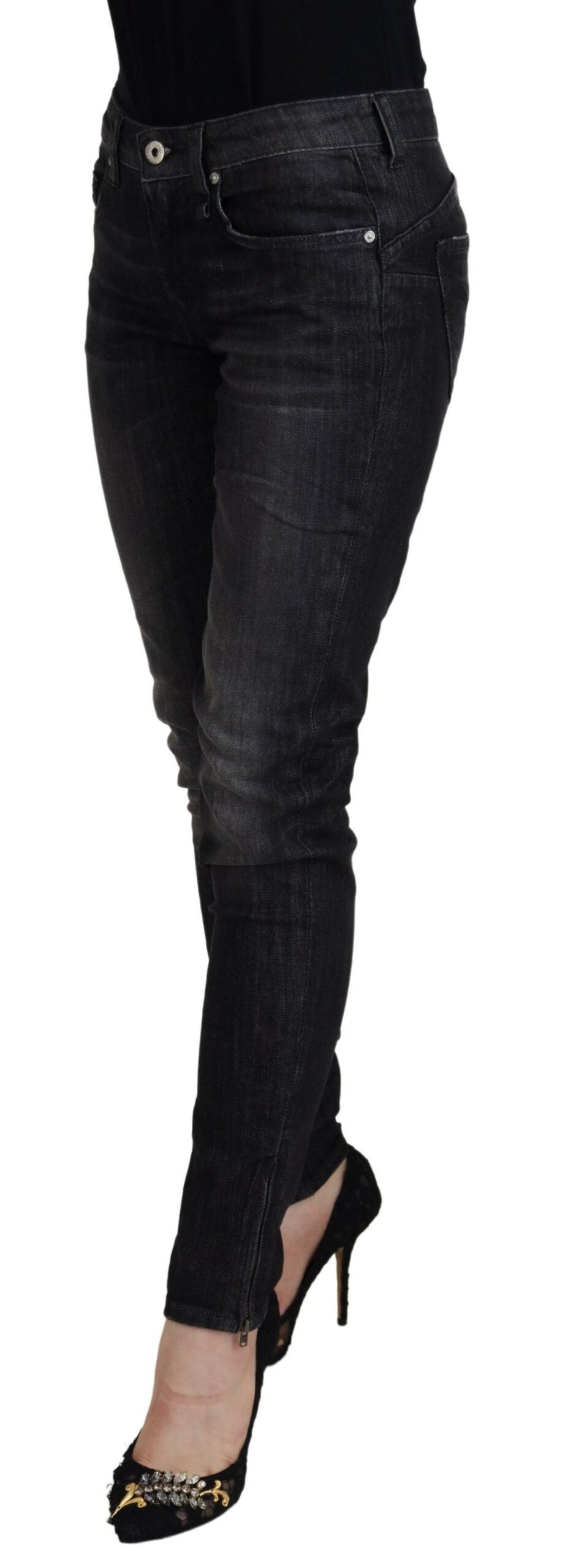 Fiorucci Black Cotton Low Waist Skinny Women Casual Women's Jeans