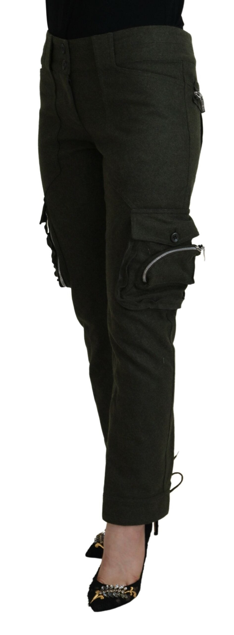 Ermanno Scervino Elegant Tapered Green Wool-Blend Women's Pants