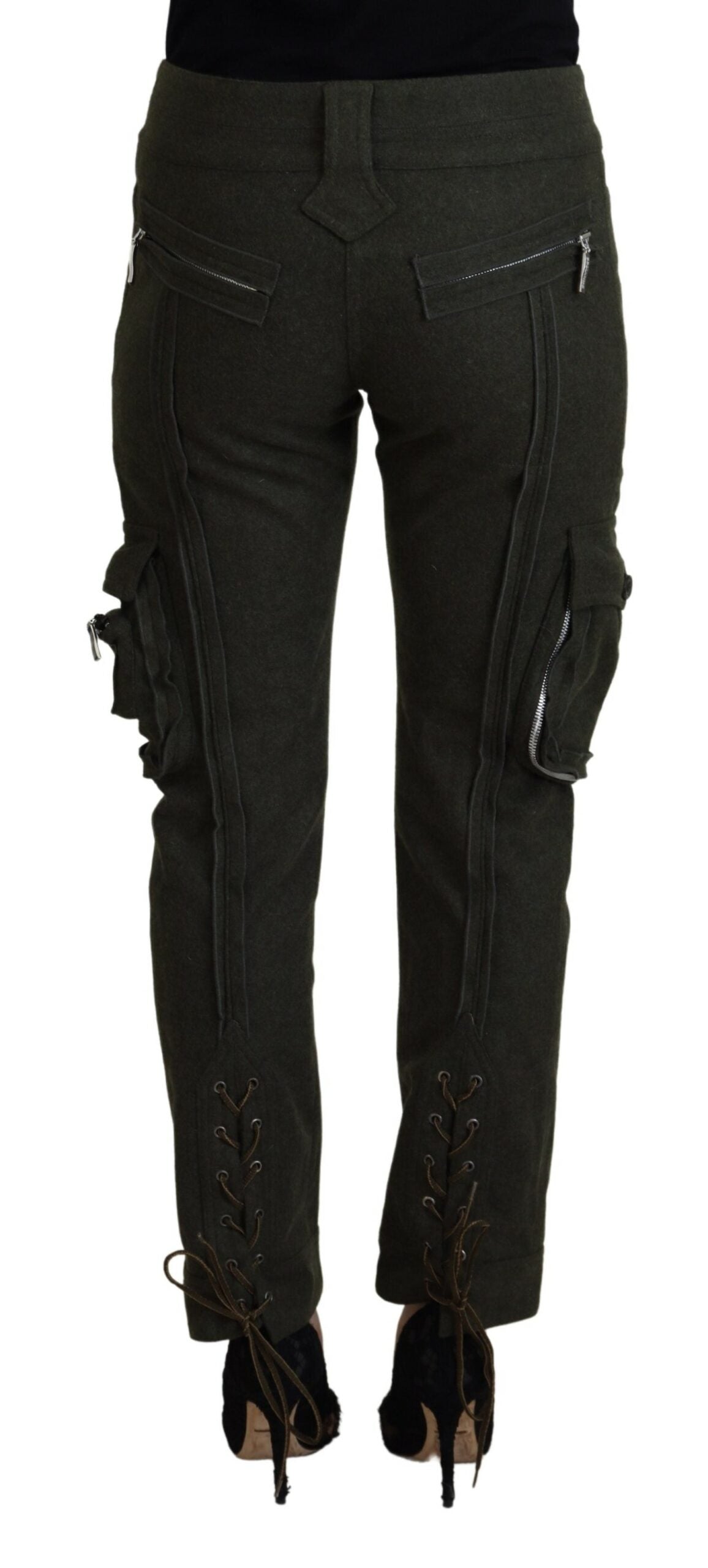 Ermanno Scervino Green Lace Up Leg Women Tapered Women's Pants