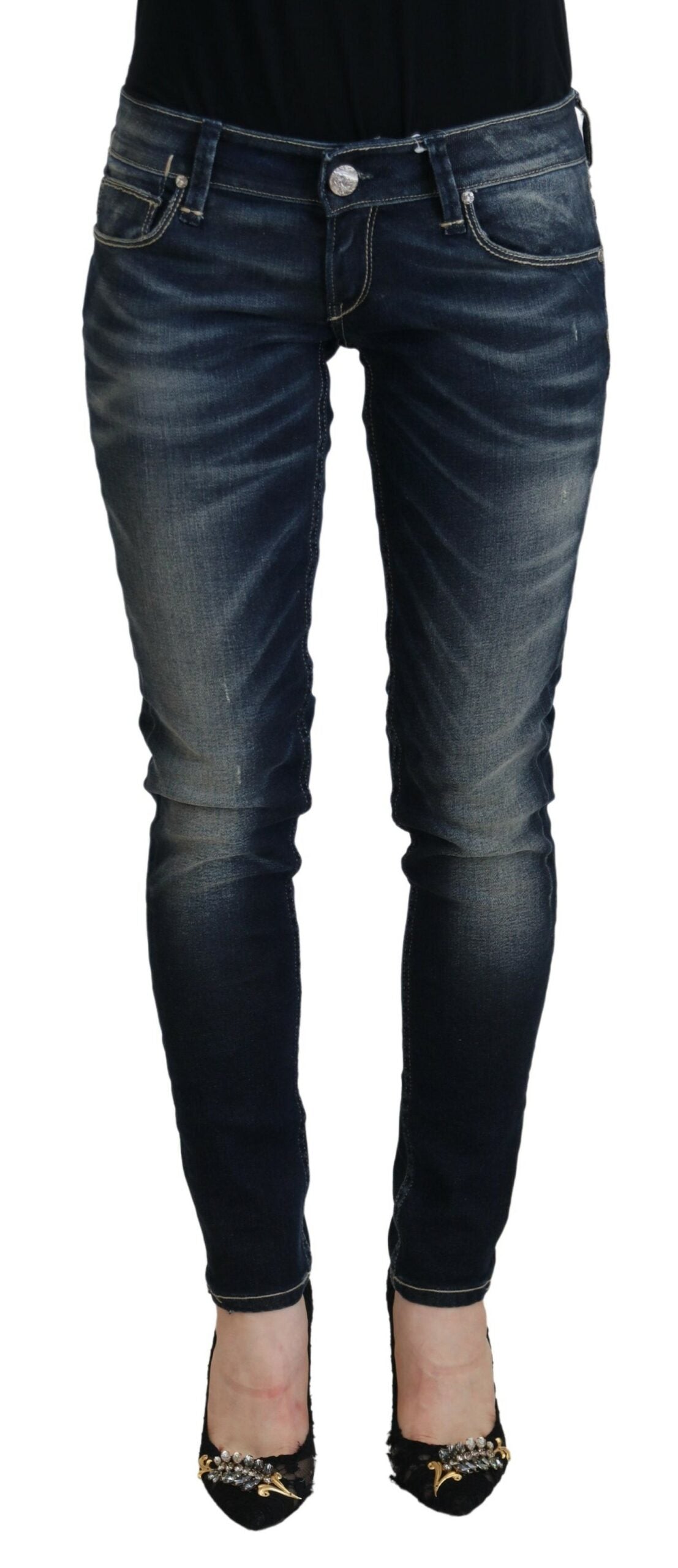 Acht Blue Washed Cotton Slim Fit Women Denim Women's Jeans