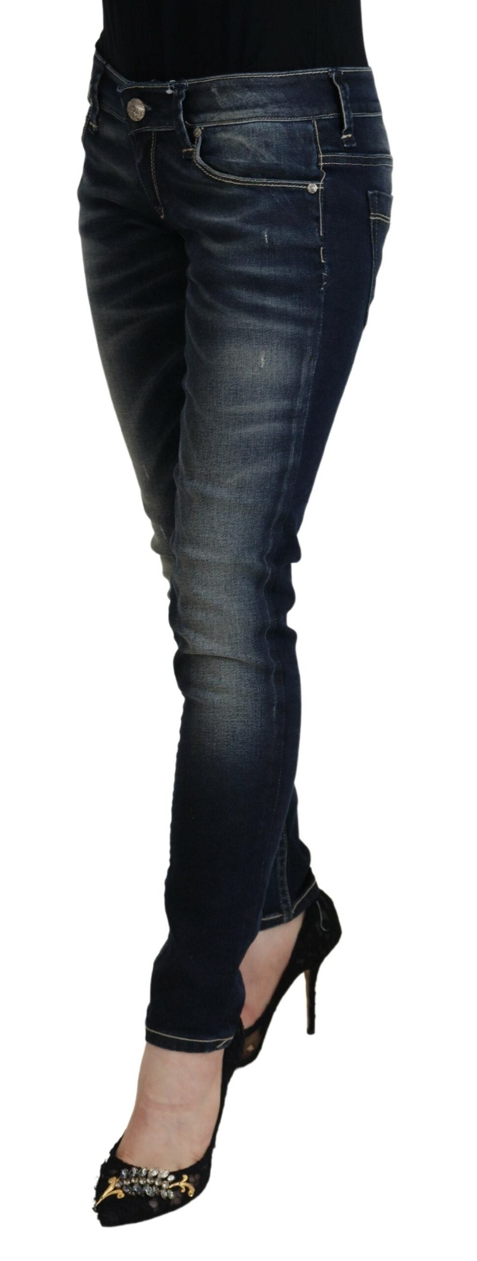 Acht Blue Washed Cotton Slim Fit Women Denim Women's Jeans