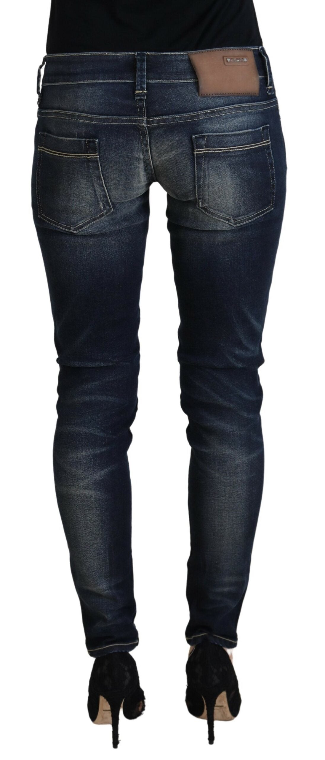 Acht Blue Washed Cotton Slim Fit Women Denim Women's Jeans