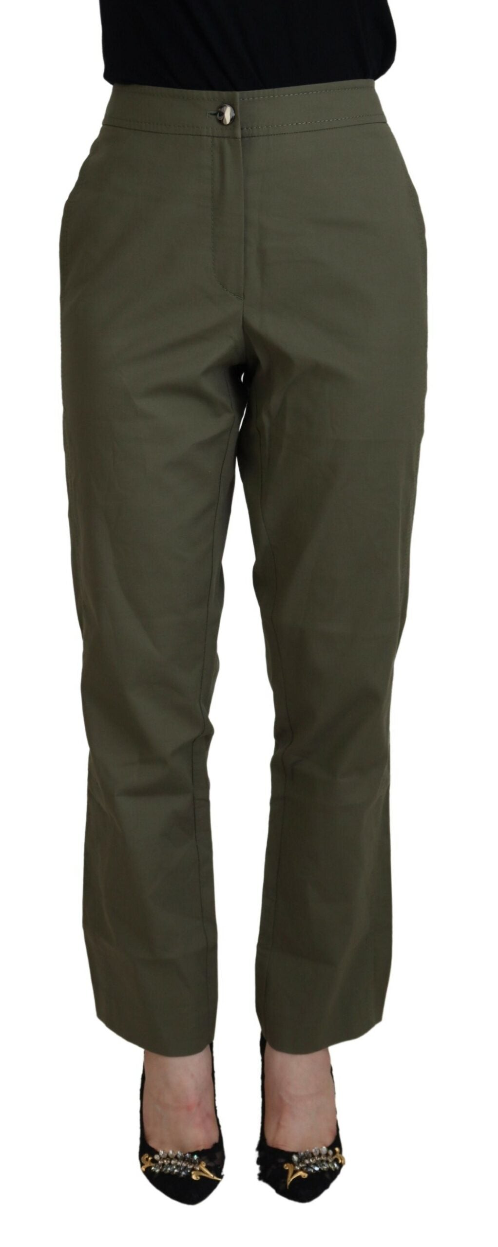 LAUREL Green Cotton High Waist Women Tapered Women's Pants