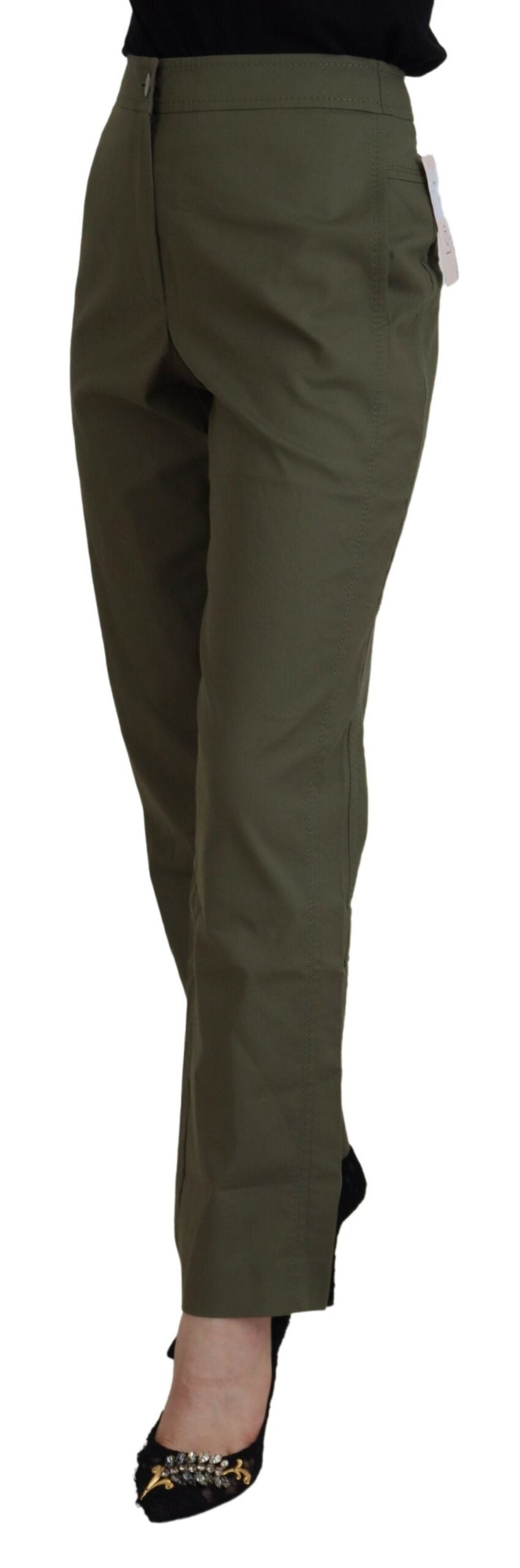 LAUREL Green Cotton High Waist Women Tapered Women's Pants