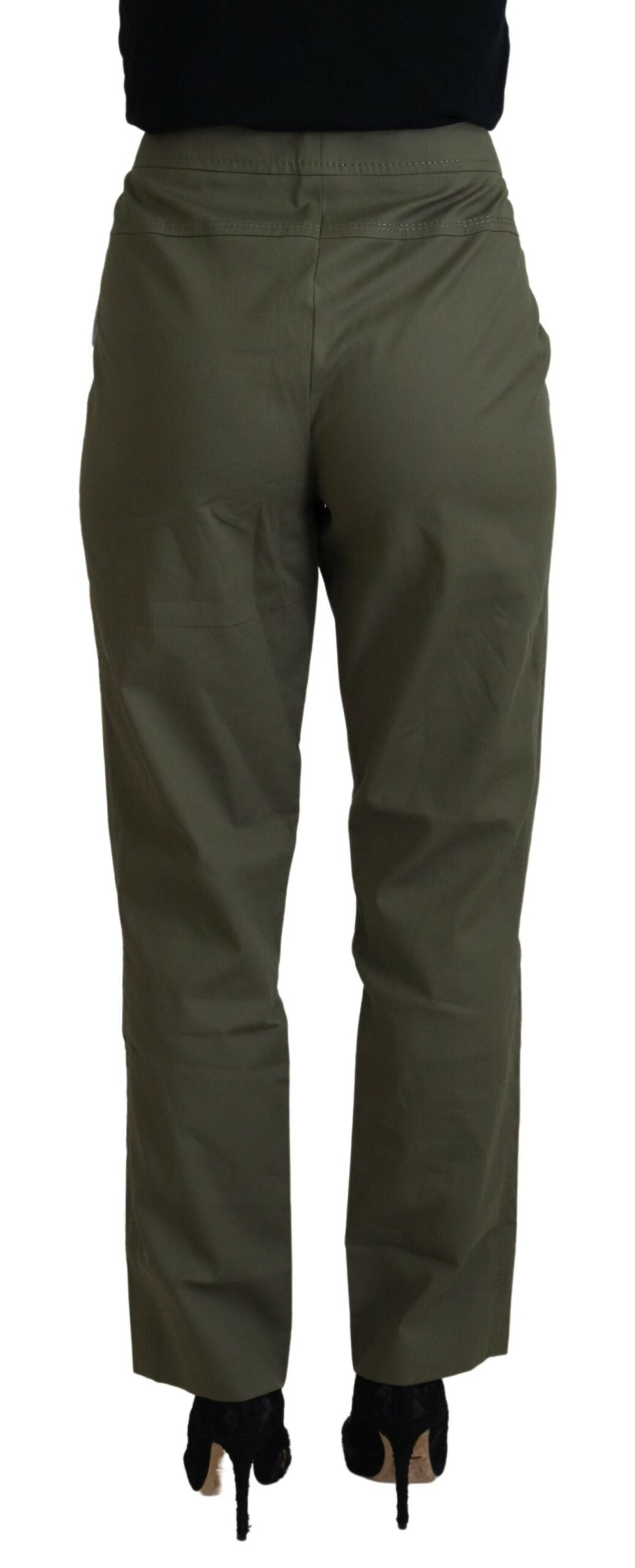 LAUREL Green Cotton High Waist Women Tapered Women's Pants