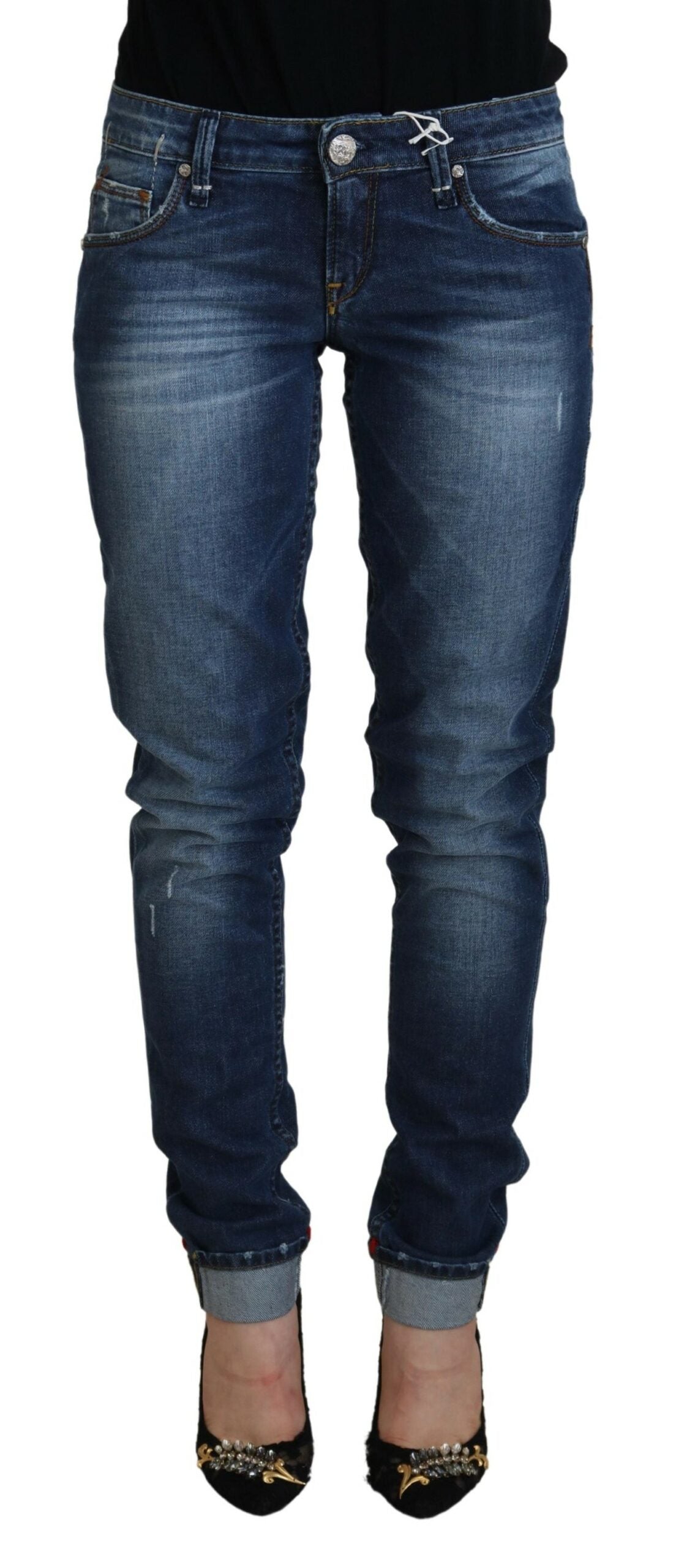 Acht Blue Washed Cotton Slim Fit Women Denim Women's Jeans