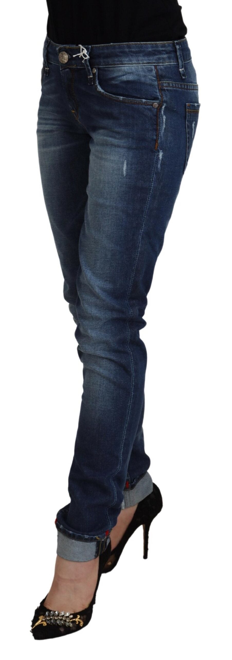 Acht Blue Washed Cotton Slim Fit Women Denim Women's Jeans