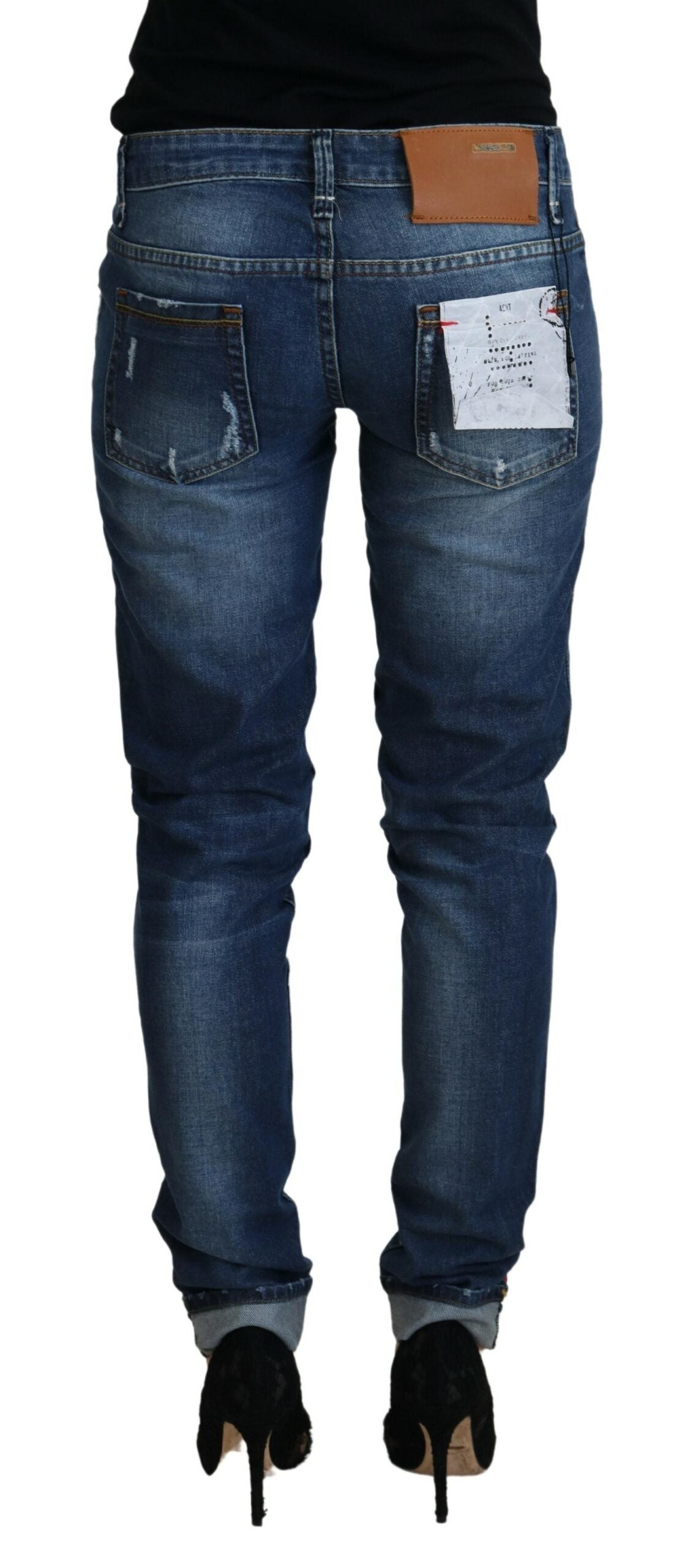 Acht Blue Washed Cotton Slim Fit Women Denim Women's Jeans