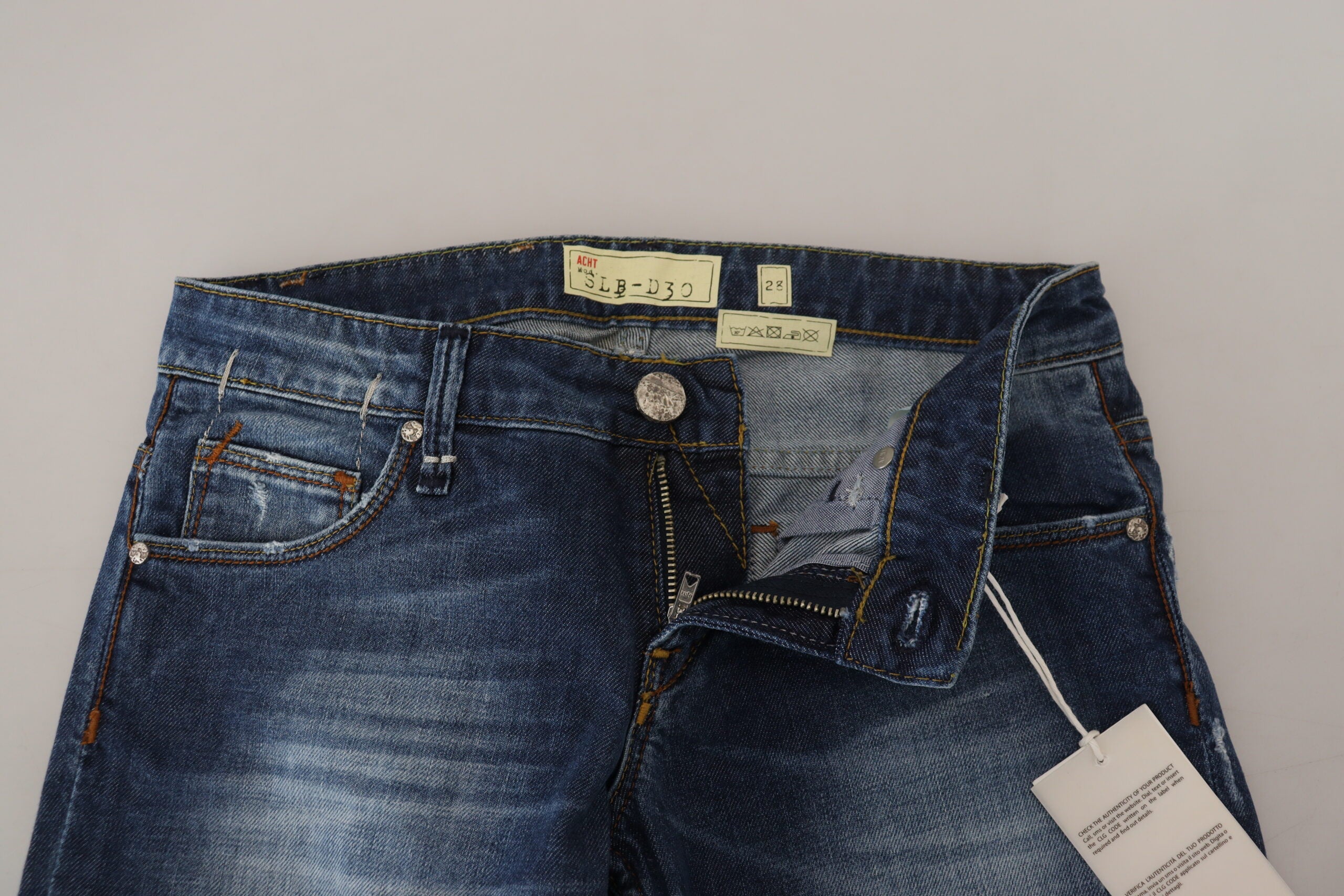 Acht Blue Washed Cotton Slim Fit Women Denim Women's Jeans