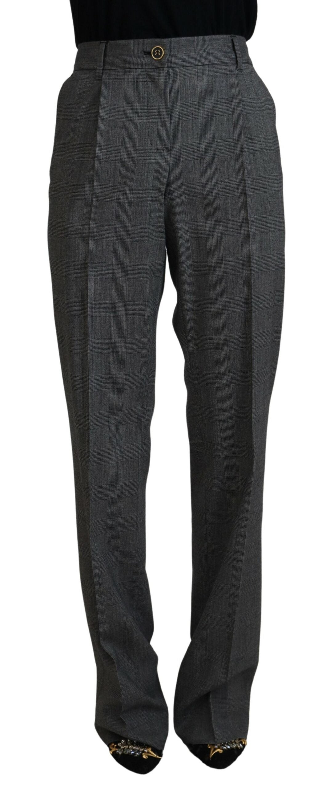 Dolce & Gabbana Gray High Waist Women Wool Women's Pants