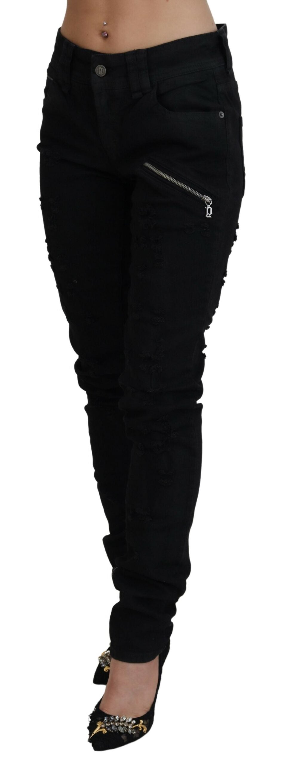 John Galliano Black Cotton Mid Waist Skinny Slim Fit Denim Women's Jeans