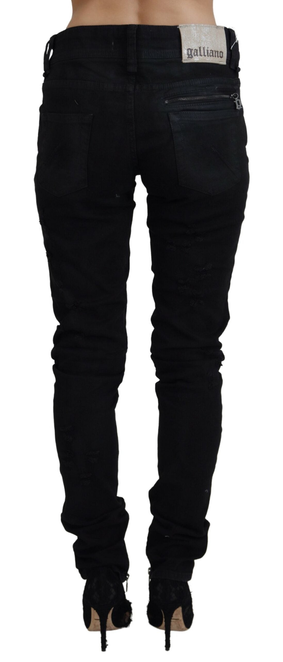 John Galliano Black Cotton Mid Waist Skinny Slim Fit Denim Women's Jeans