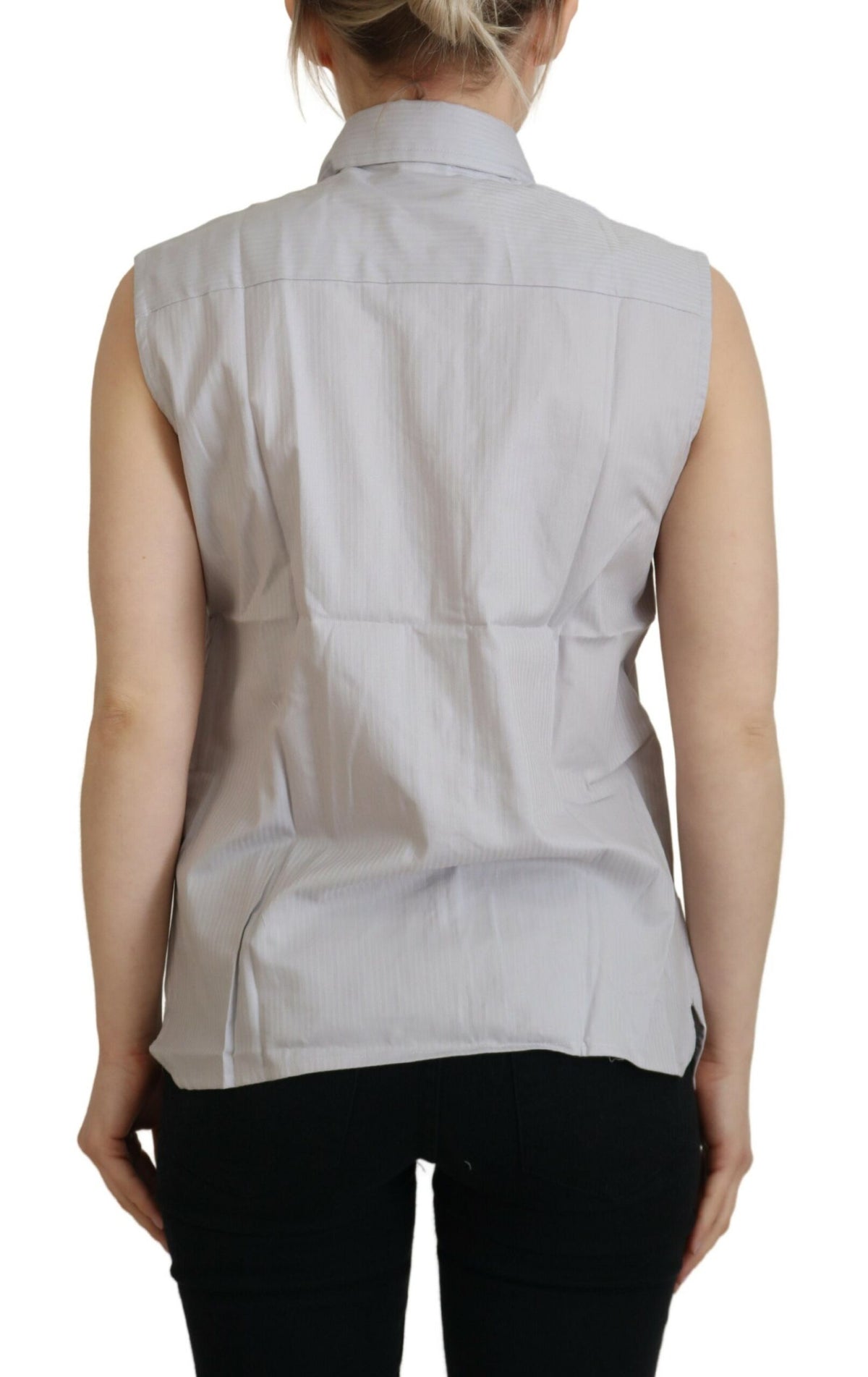 Ferre Light Gray Stripes Cotton Sleeveless Collared Women's Top
