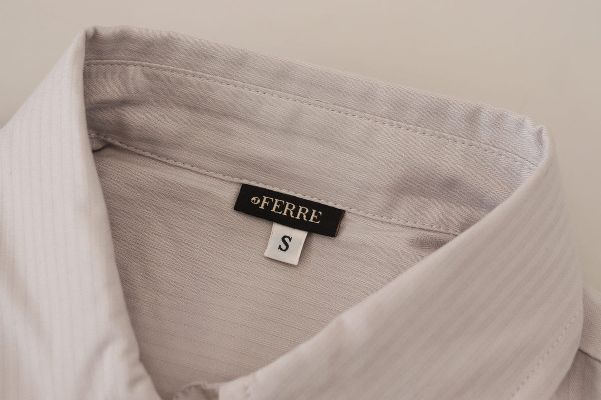 Ferre Light Gray Stripes Cotton Sleeveless Collared Women's Top
