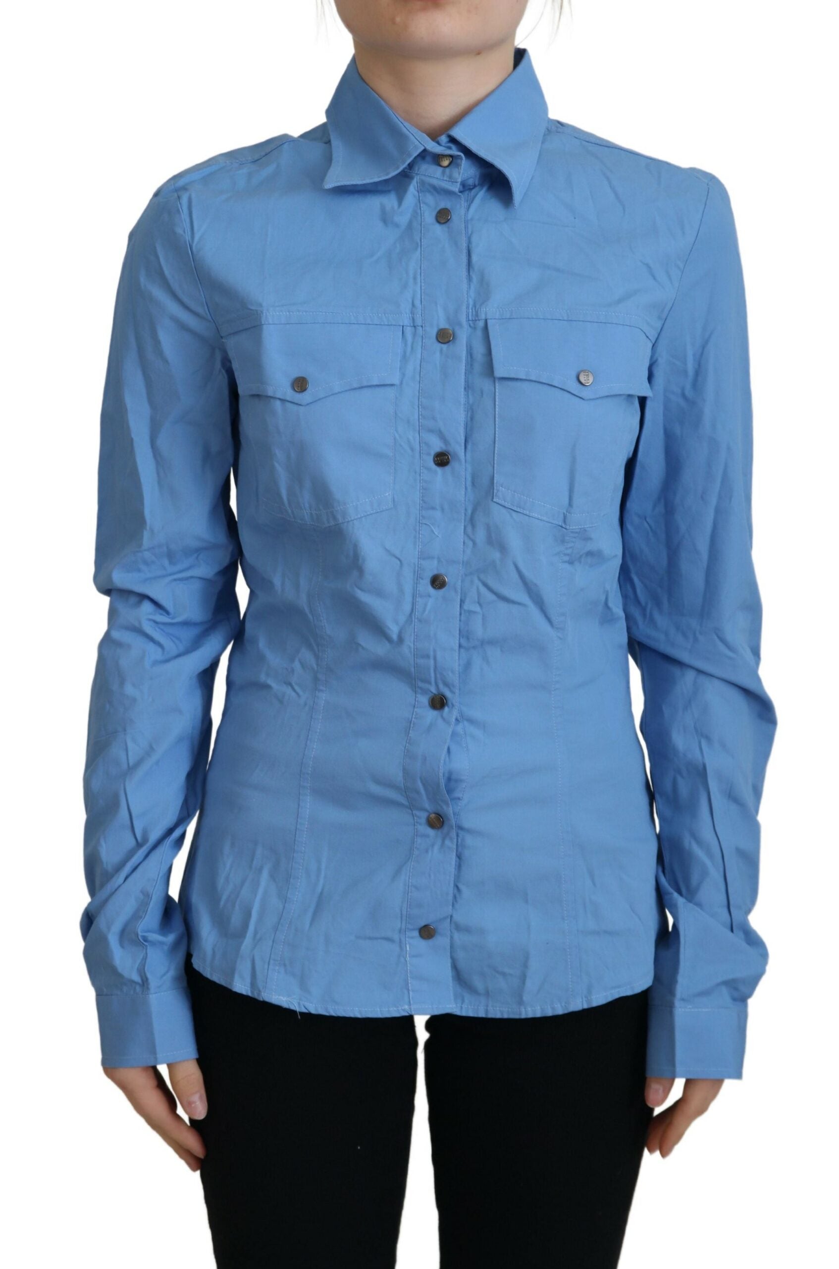 Ferre Elegant Blue Cotton Long Sleeve Polo Women's Top