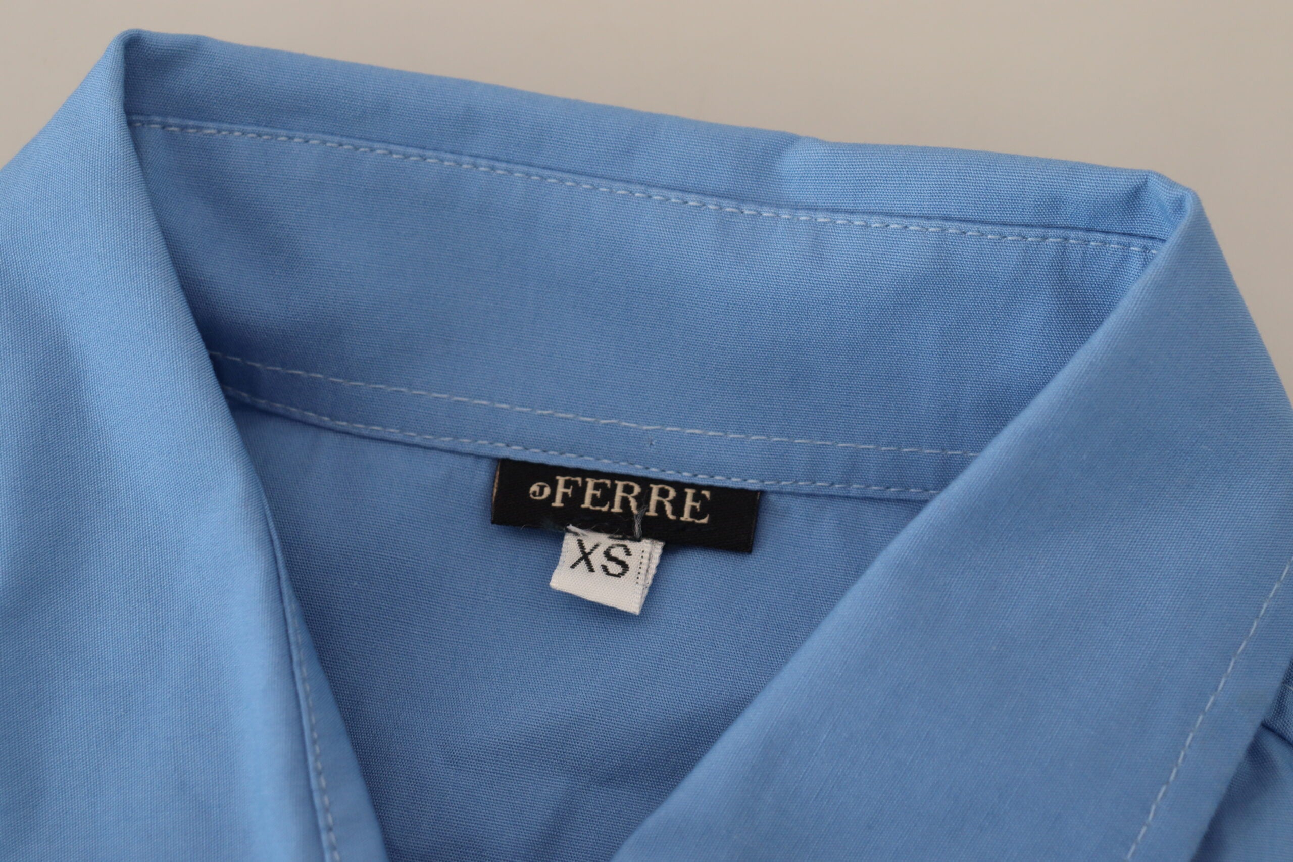 Ferre Blue Cotton Long Sleeves Collared Button Down Women's Top