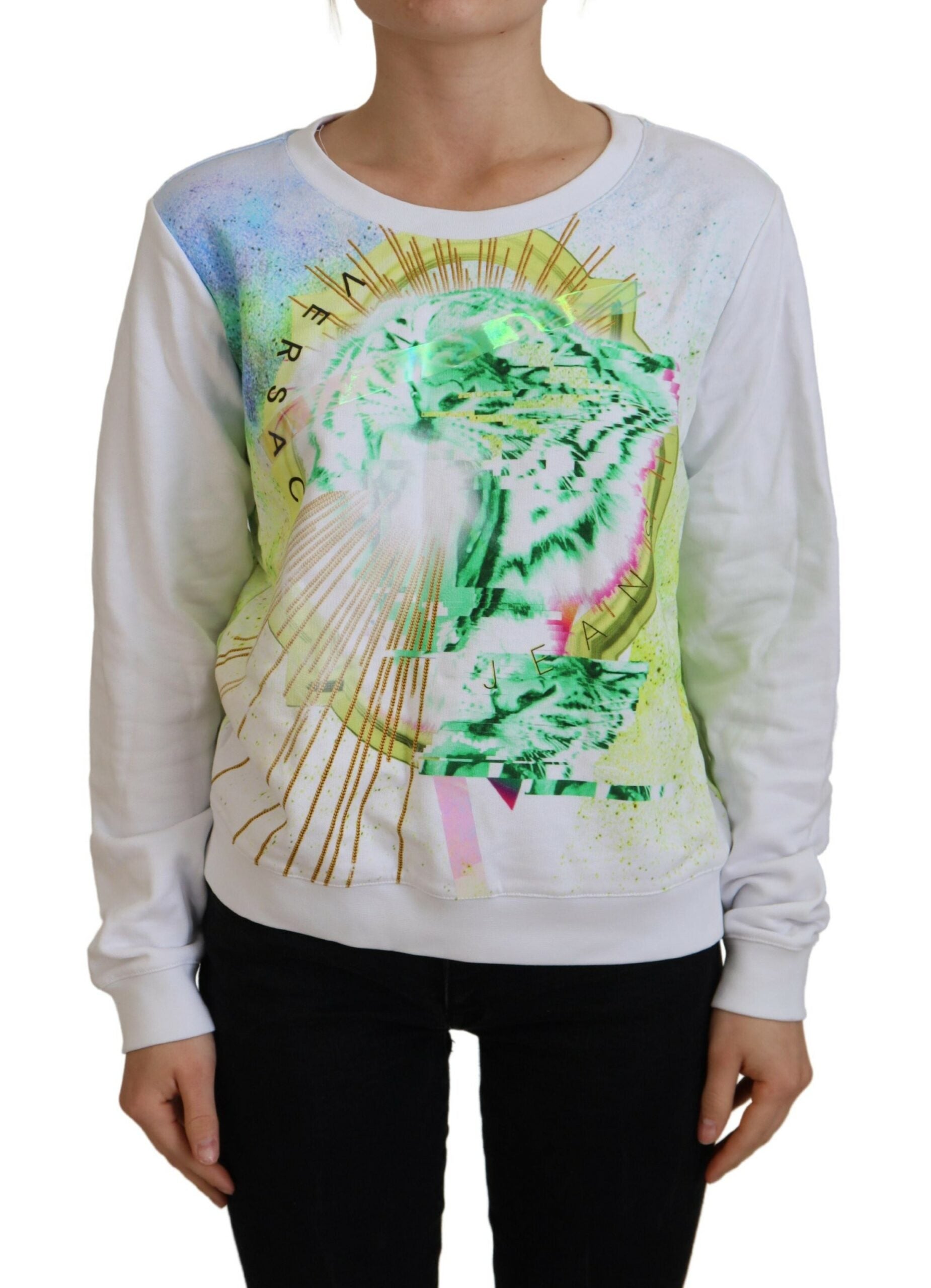 Versace Jeans White Graphic Print Long Sleeves Women's Sweater
