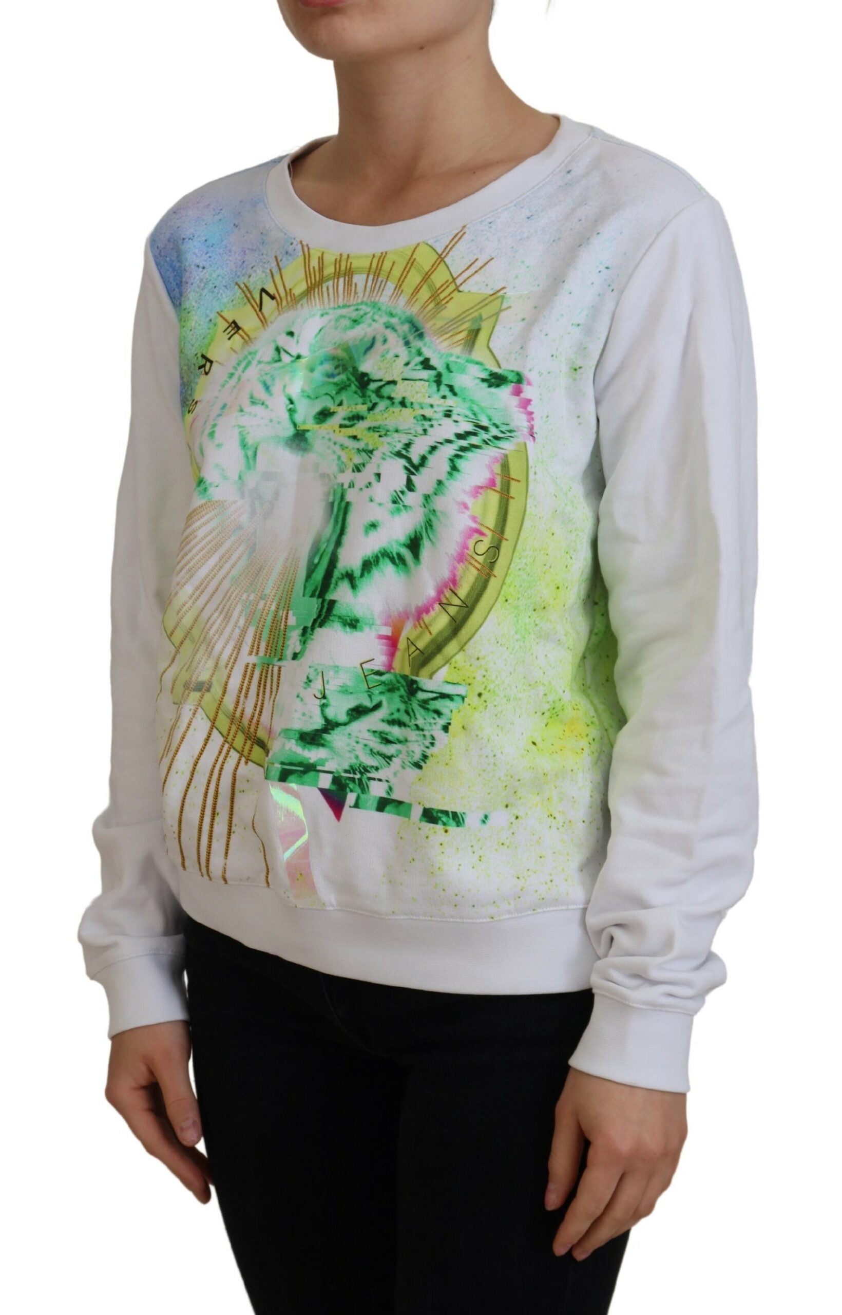 Versace Jeans Elegant White Graphic Crew Neck Women's Sweater