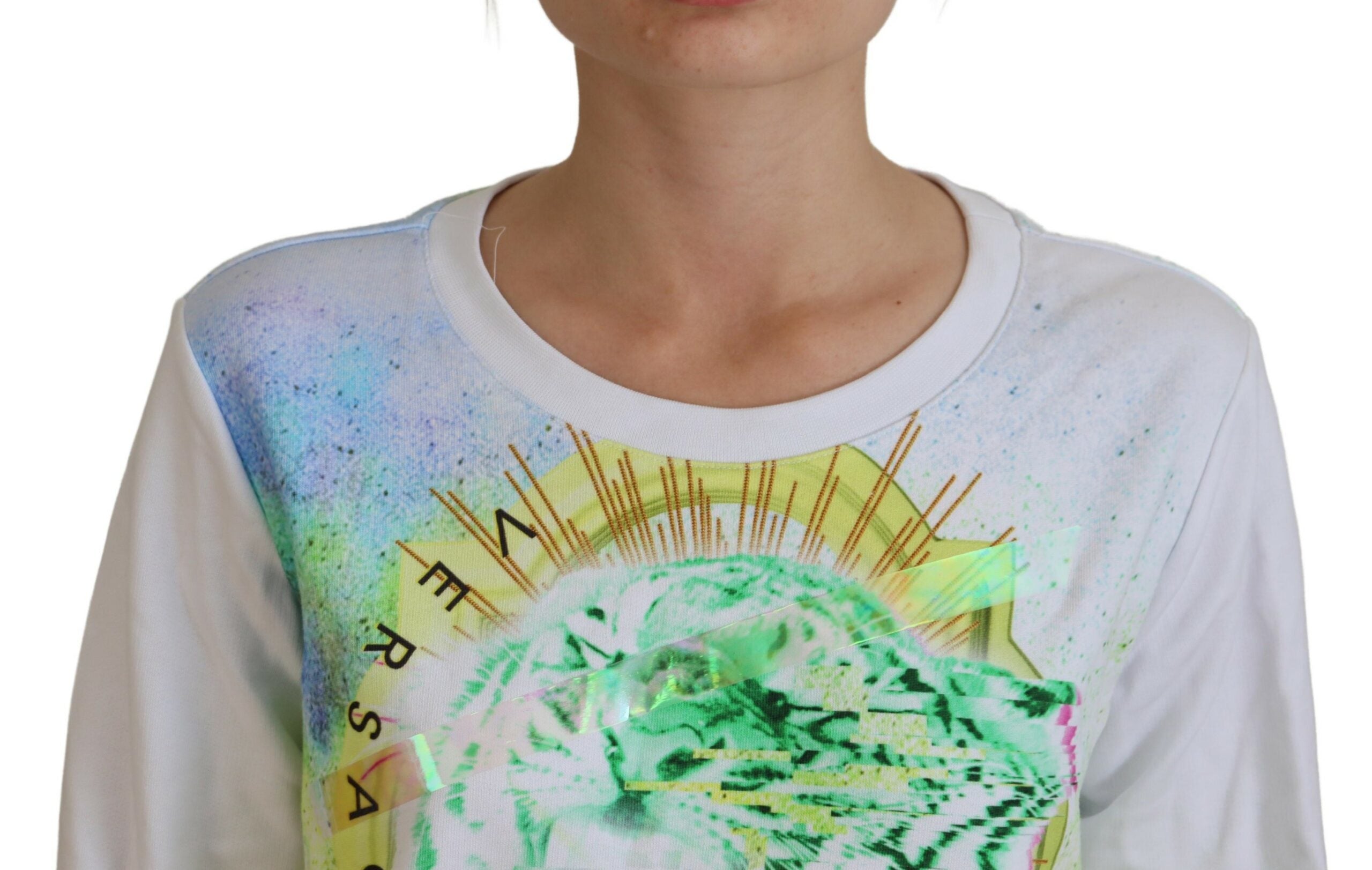 Versace Jeans Elegant White Graphic Crew Neck Women's Sweater