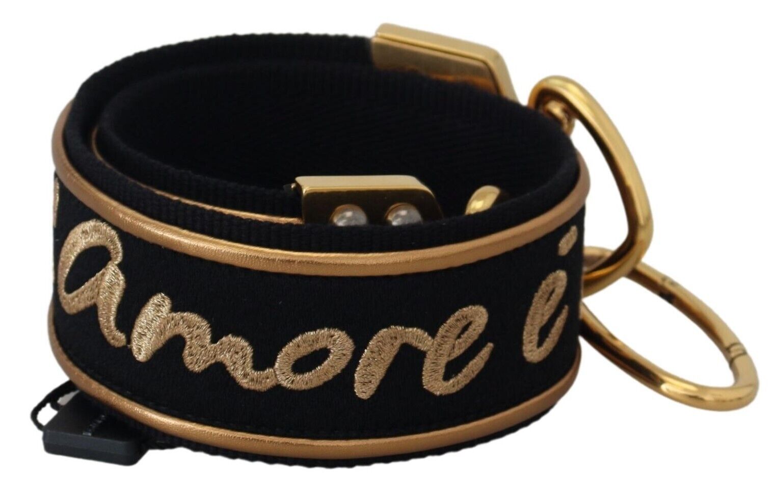 Dolce & Gabbana Black Gold Logo Print Brass Bag Shoulder Women's Strap