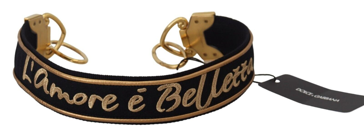 Dolce & Gabbana Black Gold Logo Print Brass Bag Shoulder Women's Strap