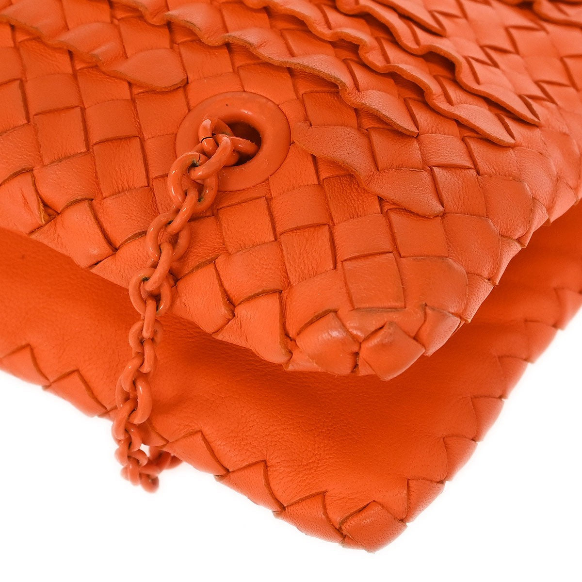 Bottega Veneta Intrecciato Shoulder Leather Orange Leather Shoulder Bag Bag (Pre-Owned)