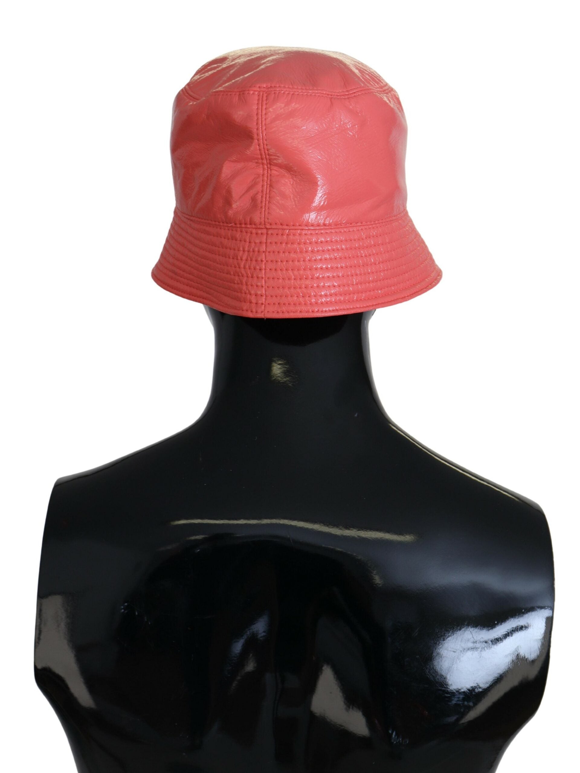 Dolce & Gabbana Peach Quilted Faux Leather Women Bucket Cap Women's Hat