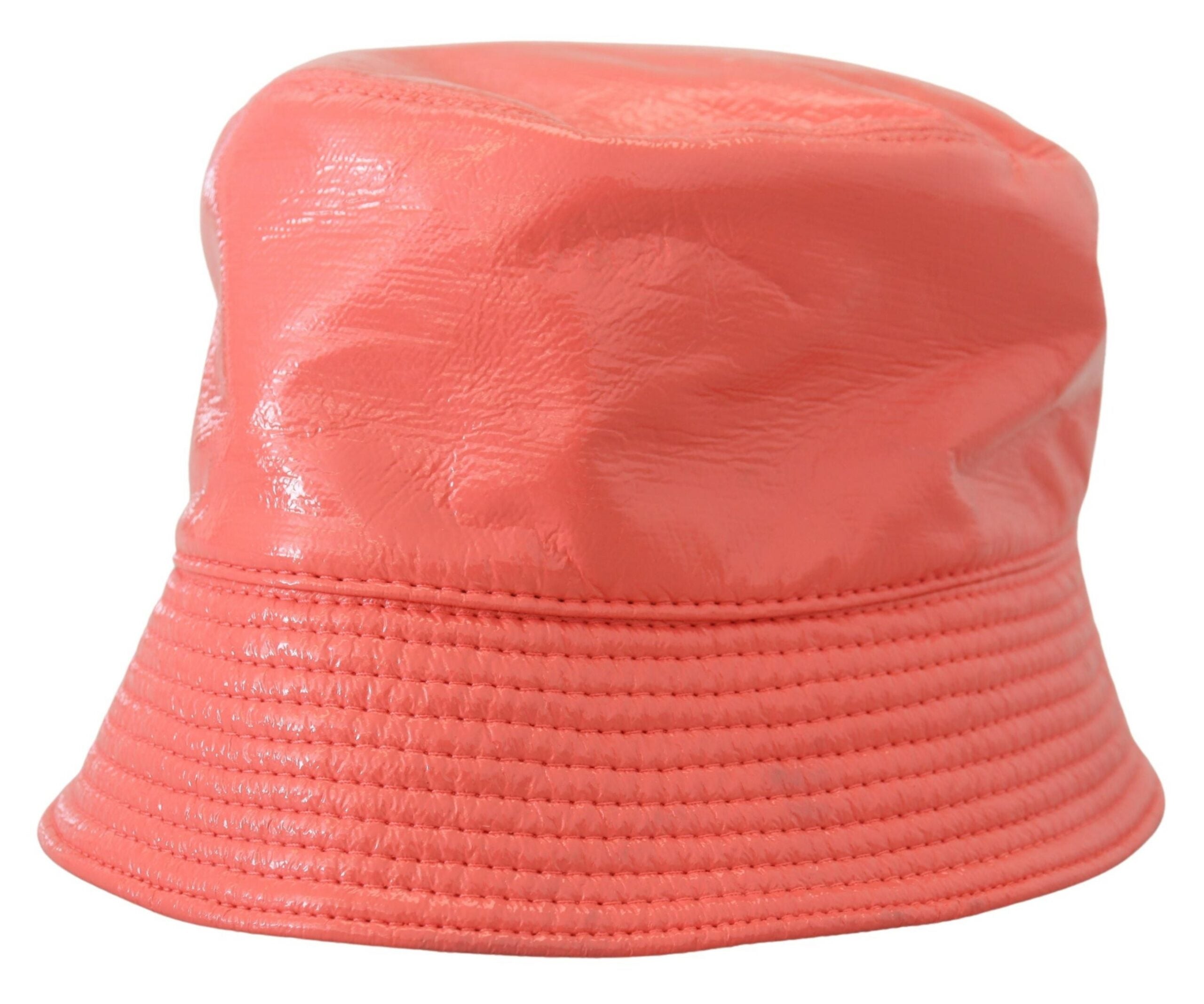 Dolce & Gabbana Peach Quilted Faux Leather Women Bucket Cap Women's Hat