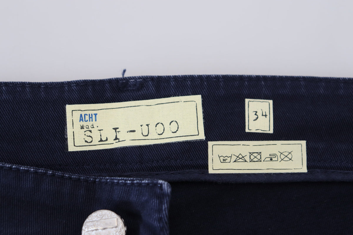Acht Blue Cotton Tapered Slim Fit Men Casual Denim Men's Jeans