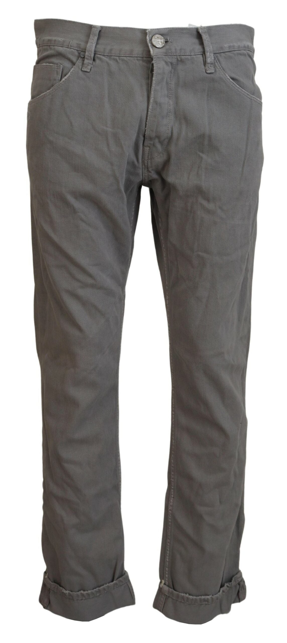 Acht Gray Cotton Straight Fit Folded Hem Casual Denim Men's Jeans