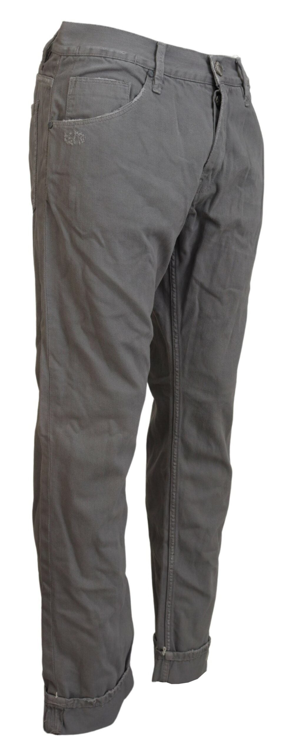 Acht Gray Cotton Straight Fit Folded Hem Casual Denim Men's Jeans