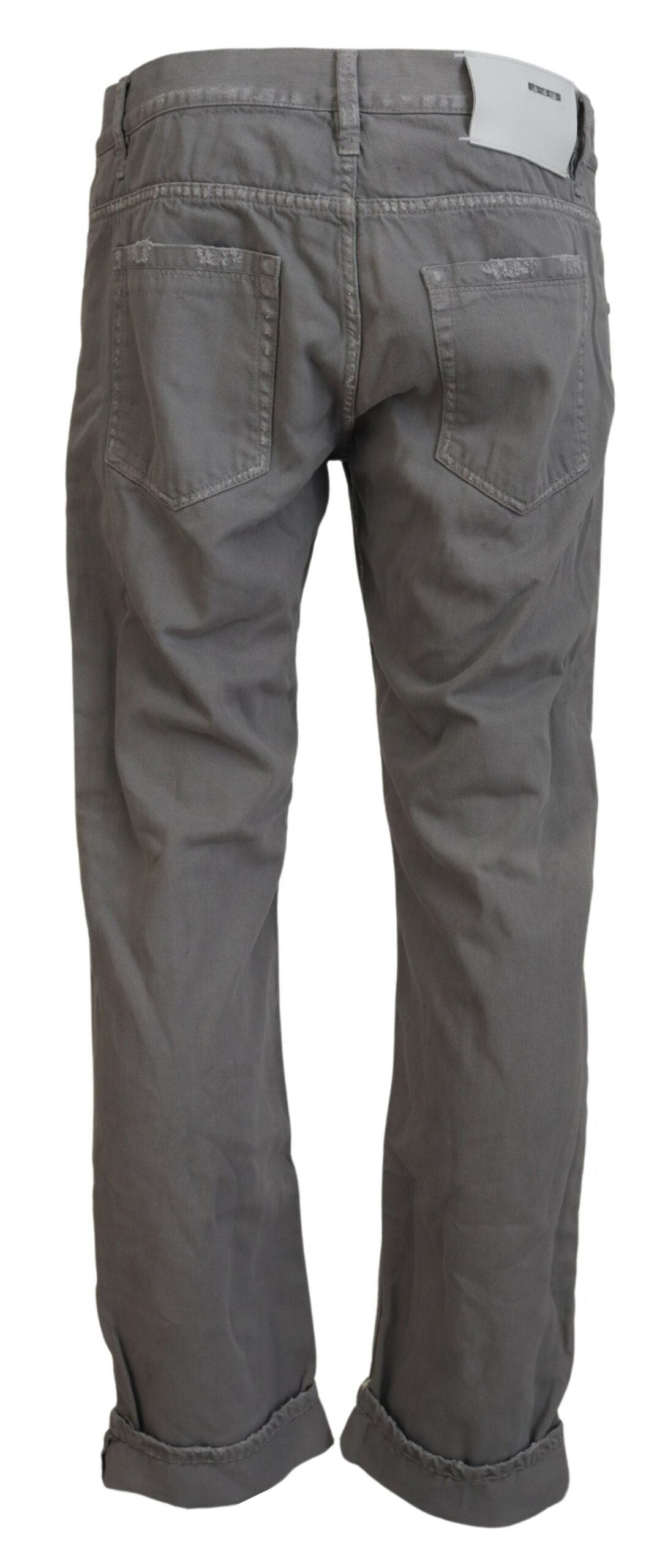 Acht Gray Cotton Straight Fit Folded Hem Casual Denim Men's Jeans