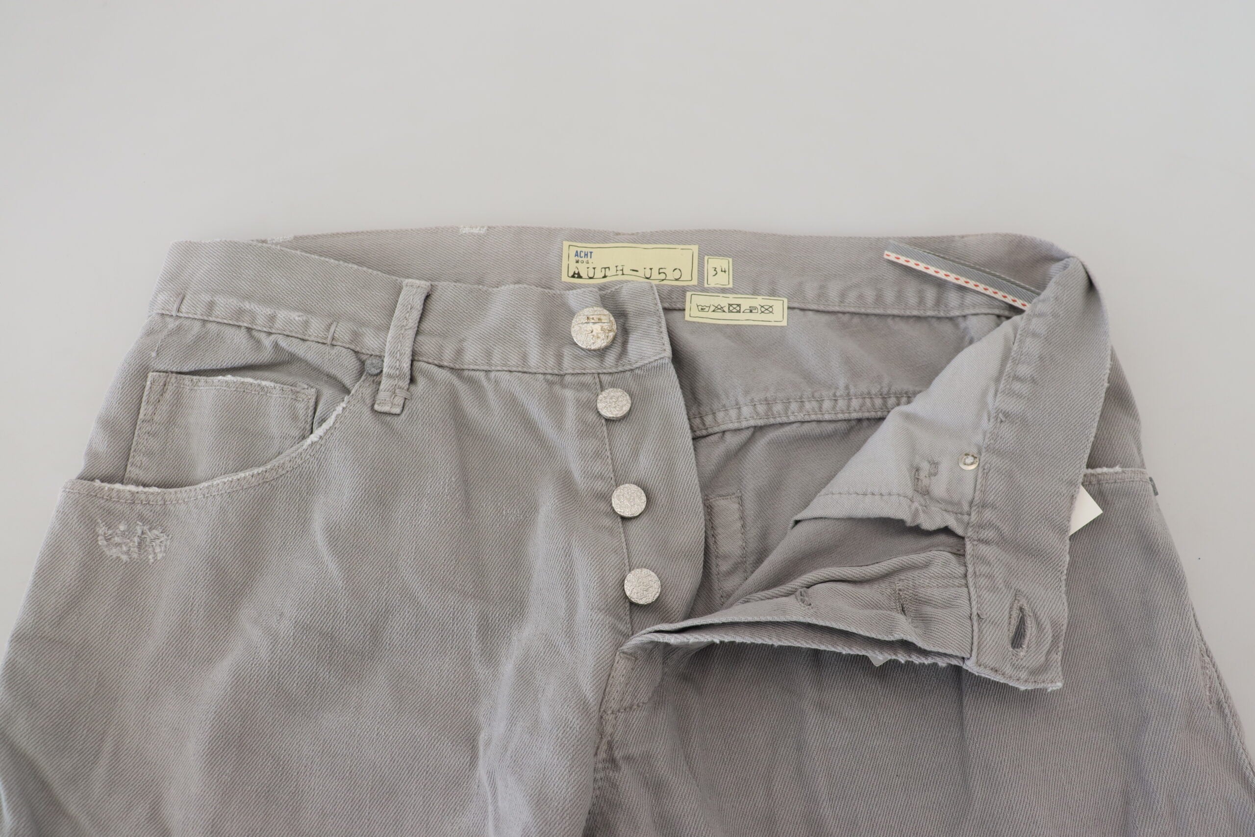 Acht Gray Cotton Straight Fit Folded Hem Casual Denim Men's Jeans