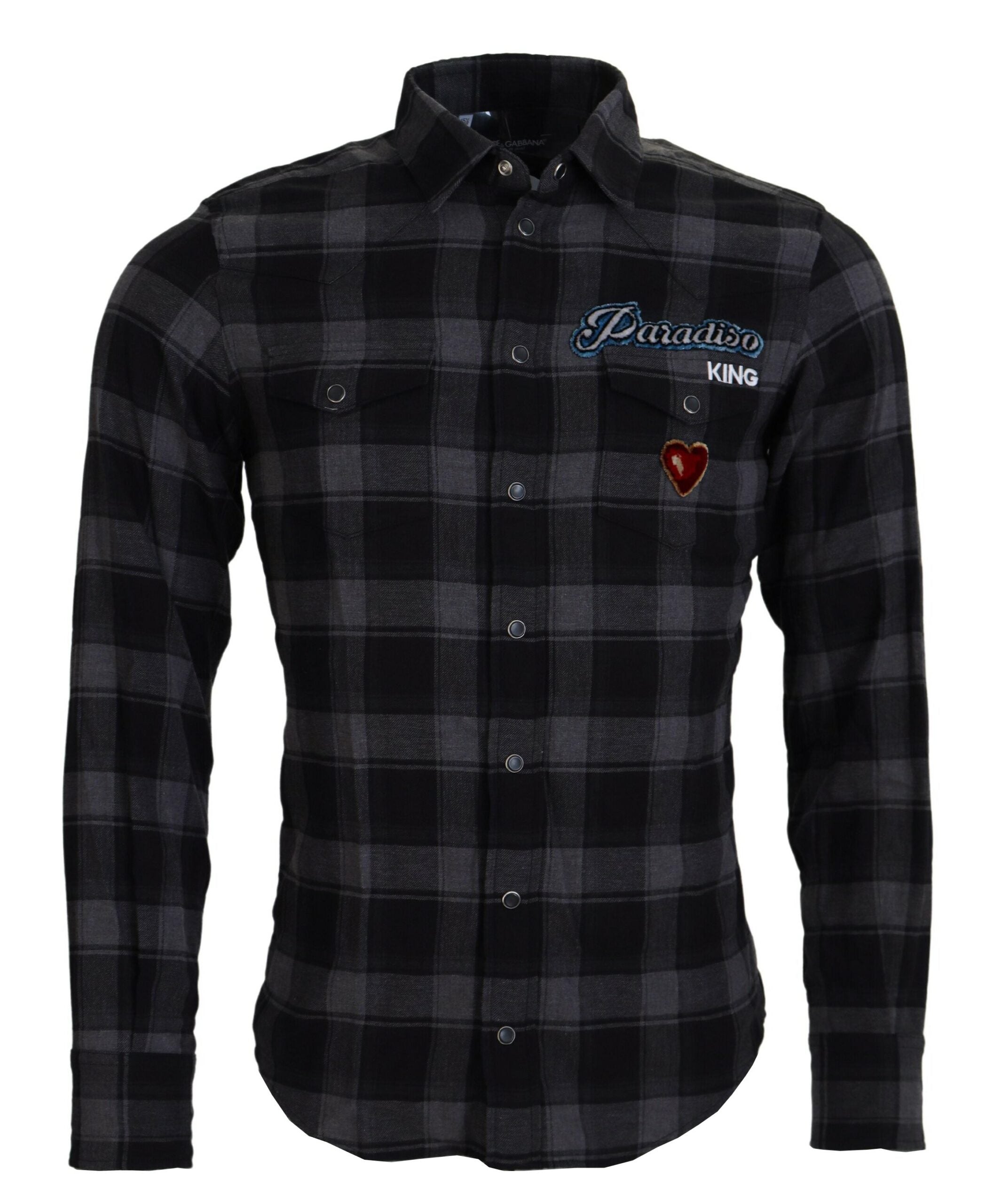 Dolce & Gabbana Elegant Black and Gray Button Down Men's Shirt