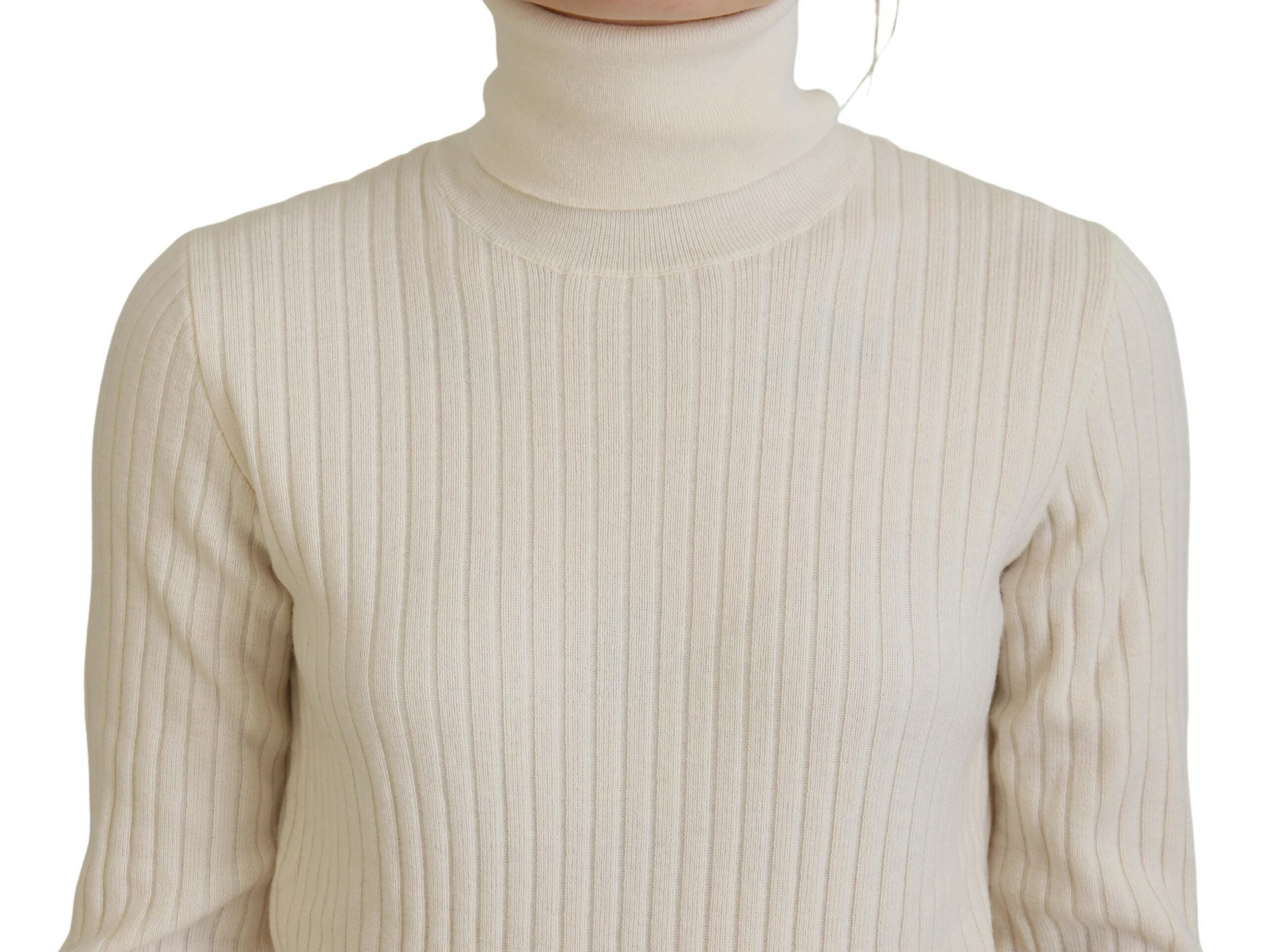 Dolce & Gabbana Ivory Turtleneck Distressed Cuff Pullover Women's Sweater