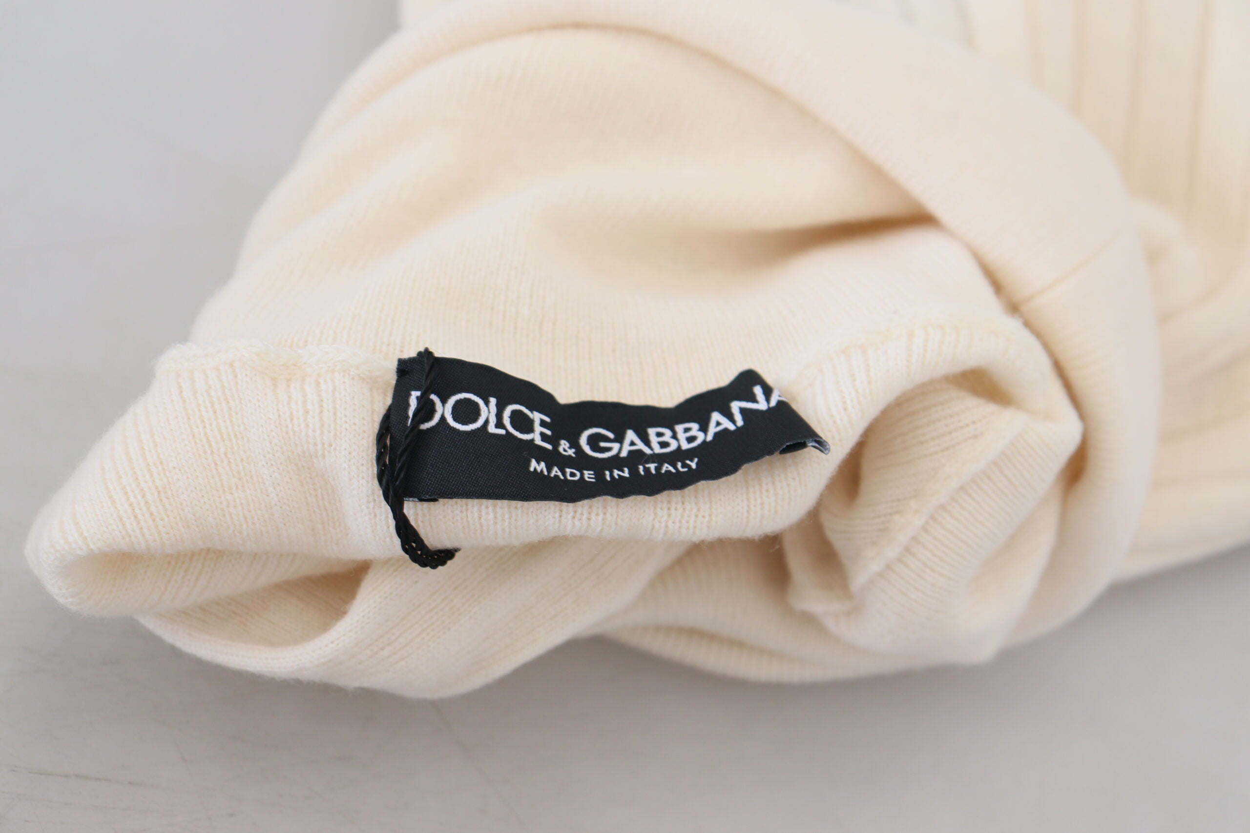 Dolce & Gabbana Ivory Turtleneck Distressed Cuff Pullover Women's Sweater