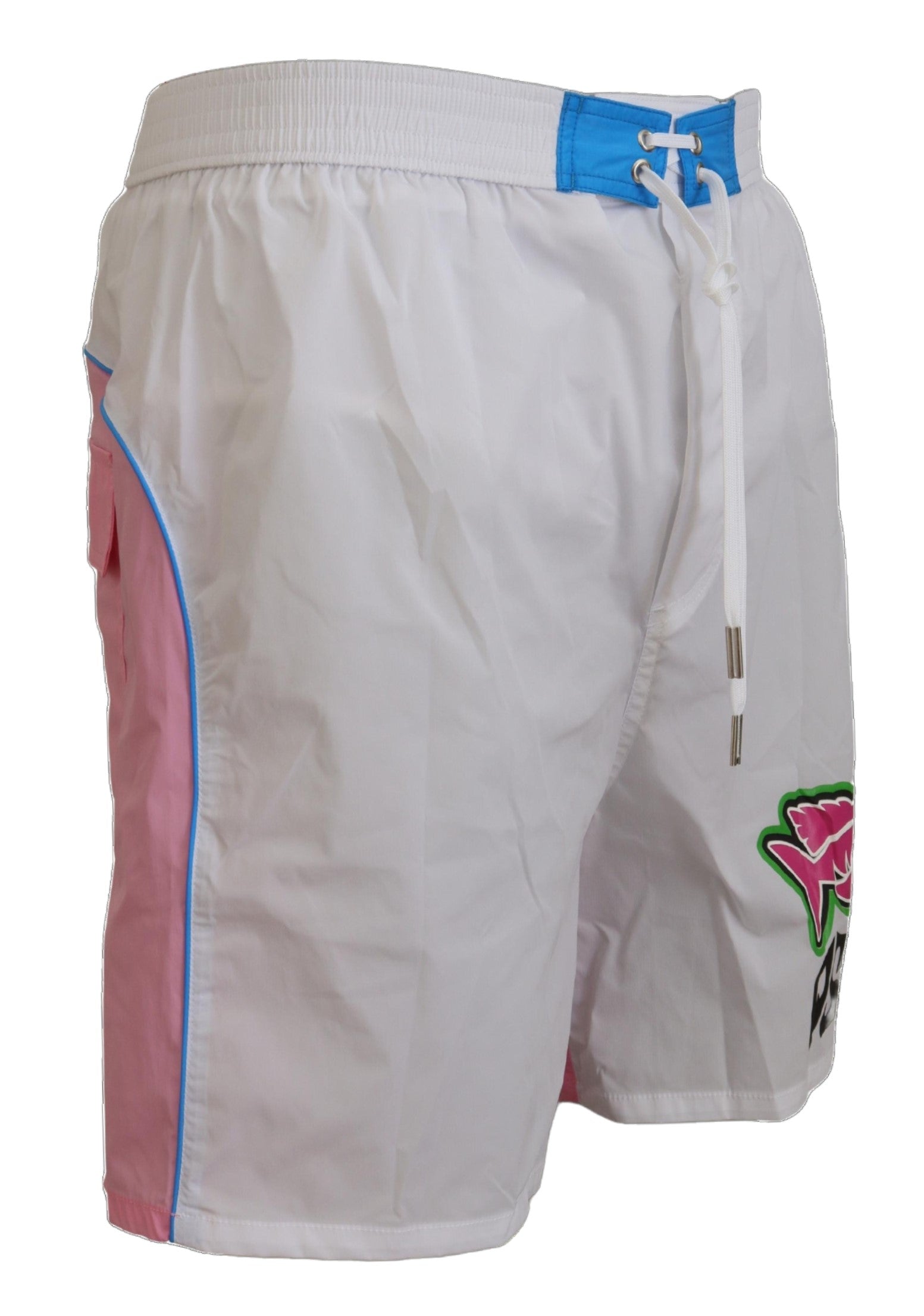 Dsquared² White Pink Logo Print Men Beachwear Shorts Men's Swimwear