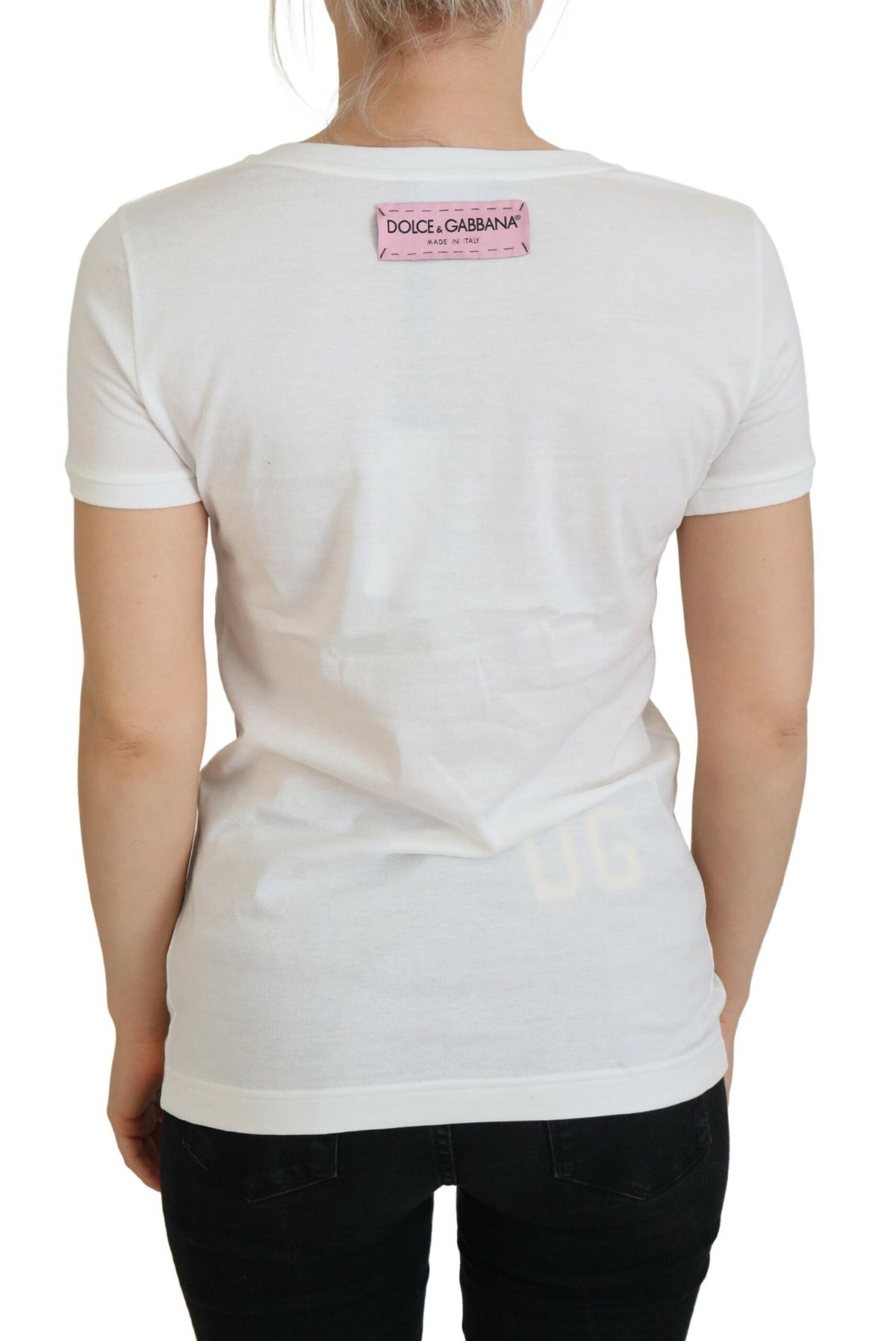 Dolce & Gabbana White Rose DGLogo Printed Short Sleeves Women's Top