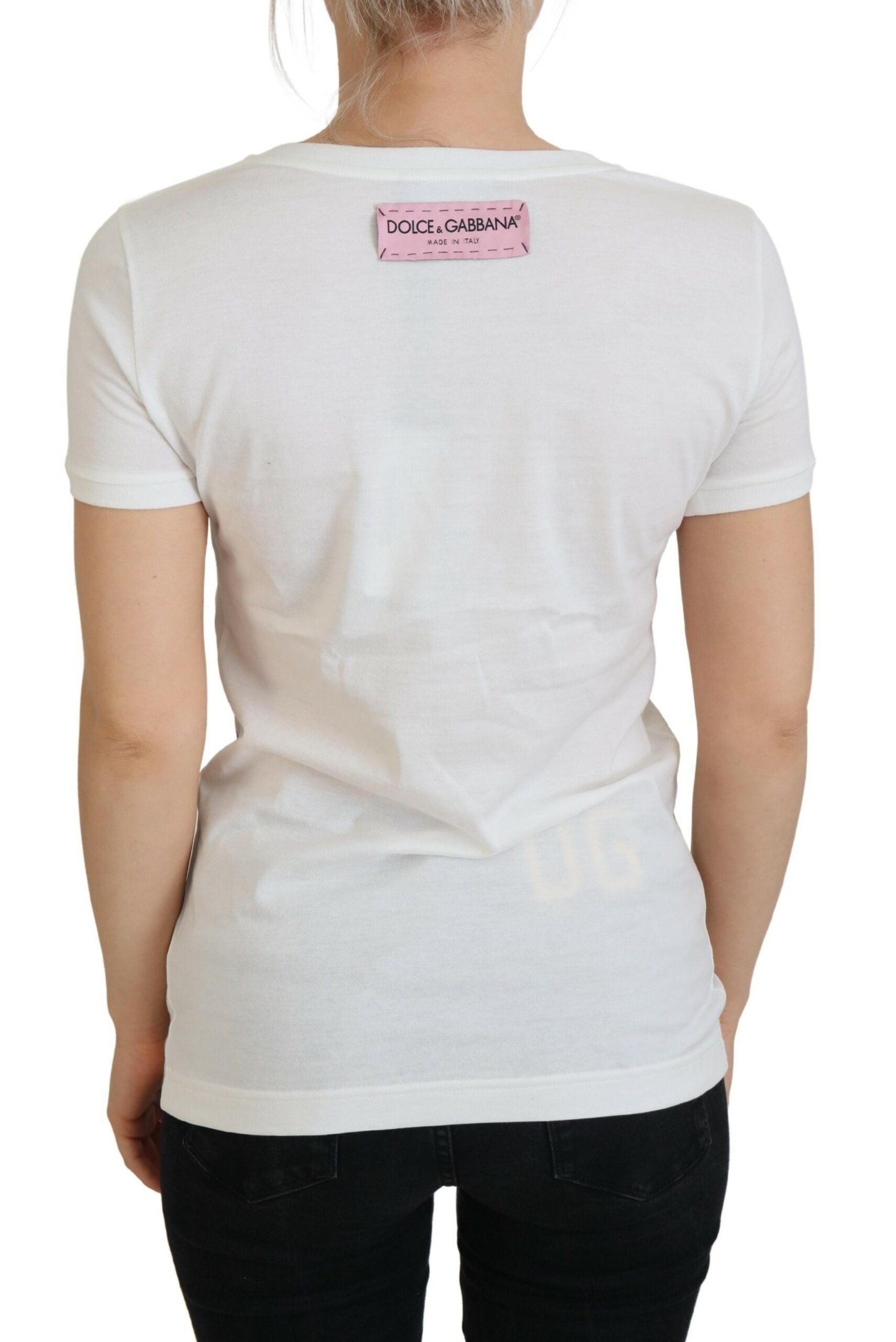 Dolce & Gabbana White Rose DGLogo Printed Short Sleeves Women's Top