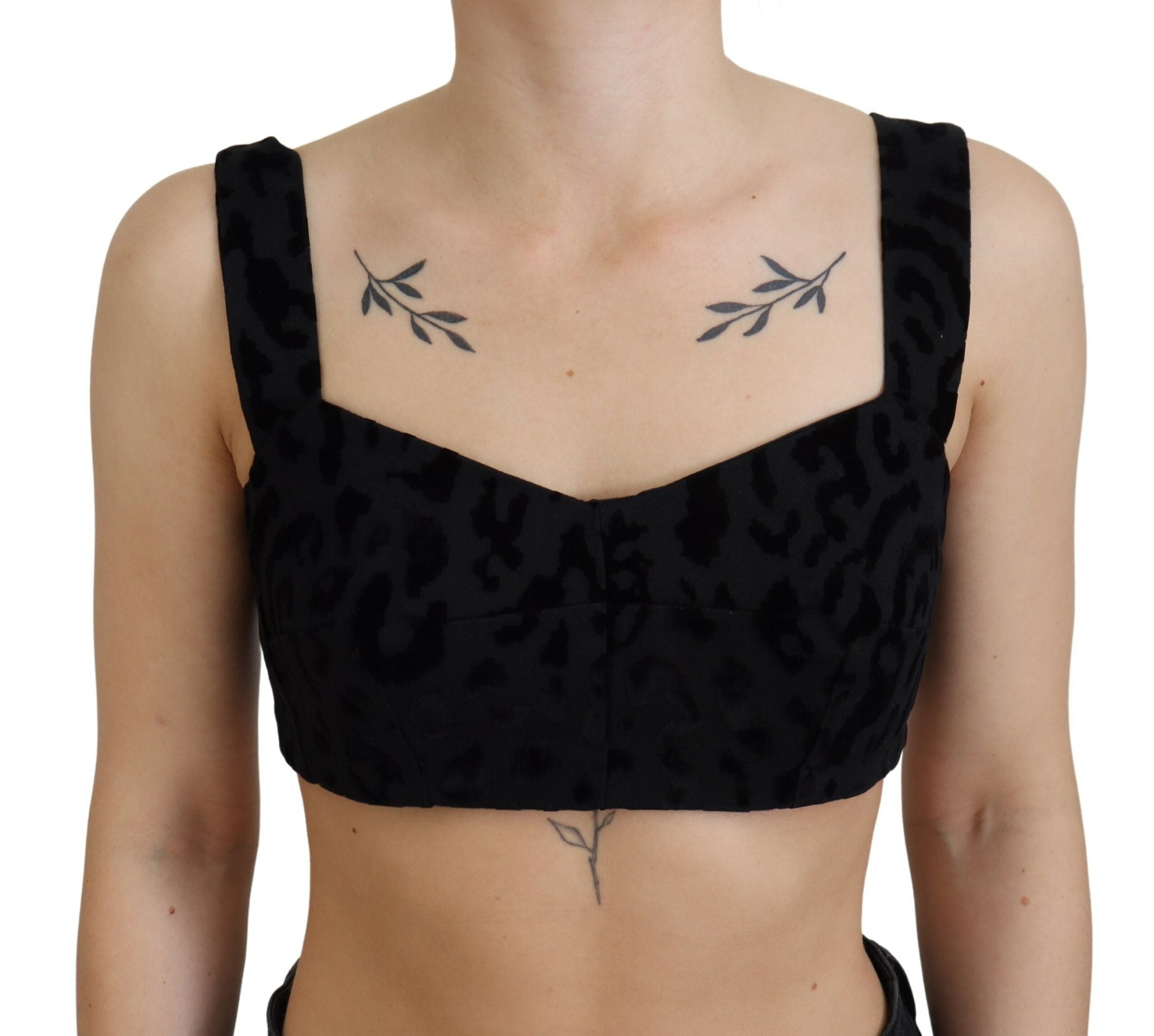 Dolce & Gabbana Black Leopard Cropped Bustier Corset Bra Women's Top